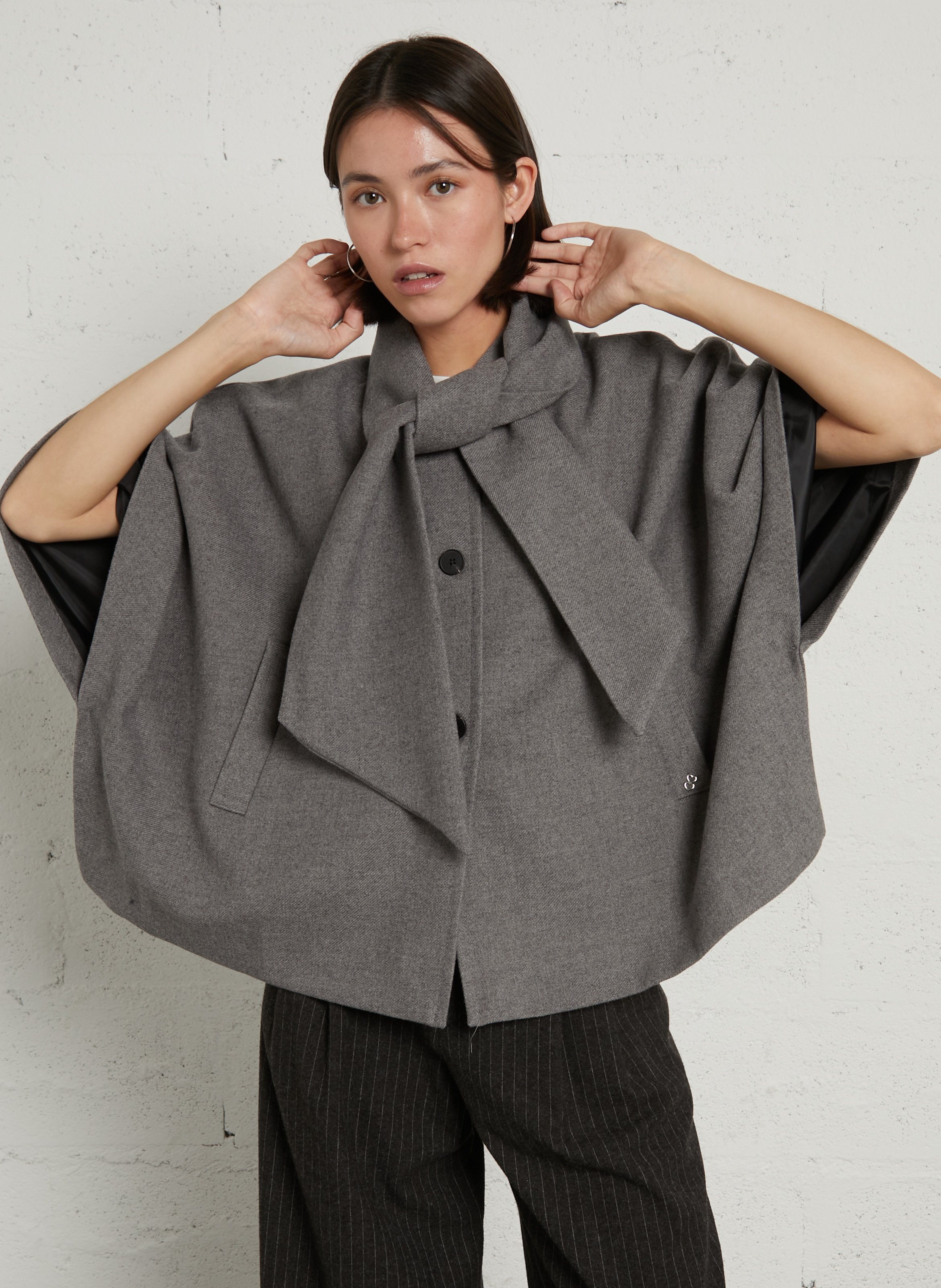 Short Oversized Solid Color Coat PLEASE Grey