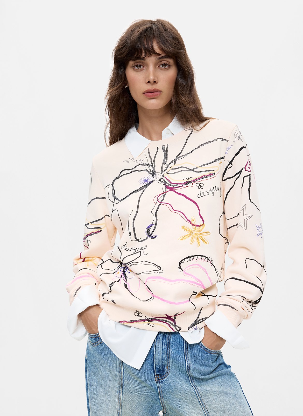 Katoenen trui met ronde hals DESIGUAL Wit