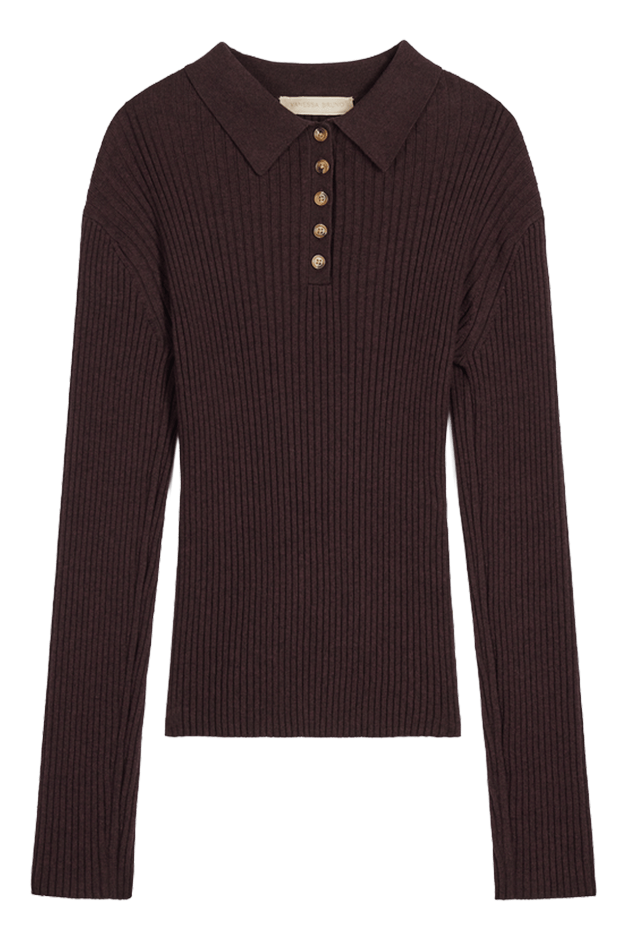 Fitted ribbed knit polo shirt VANESSA BRUNO Brown