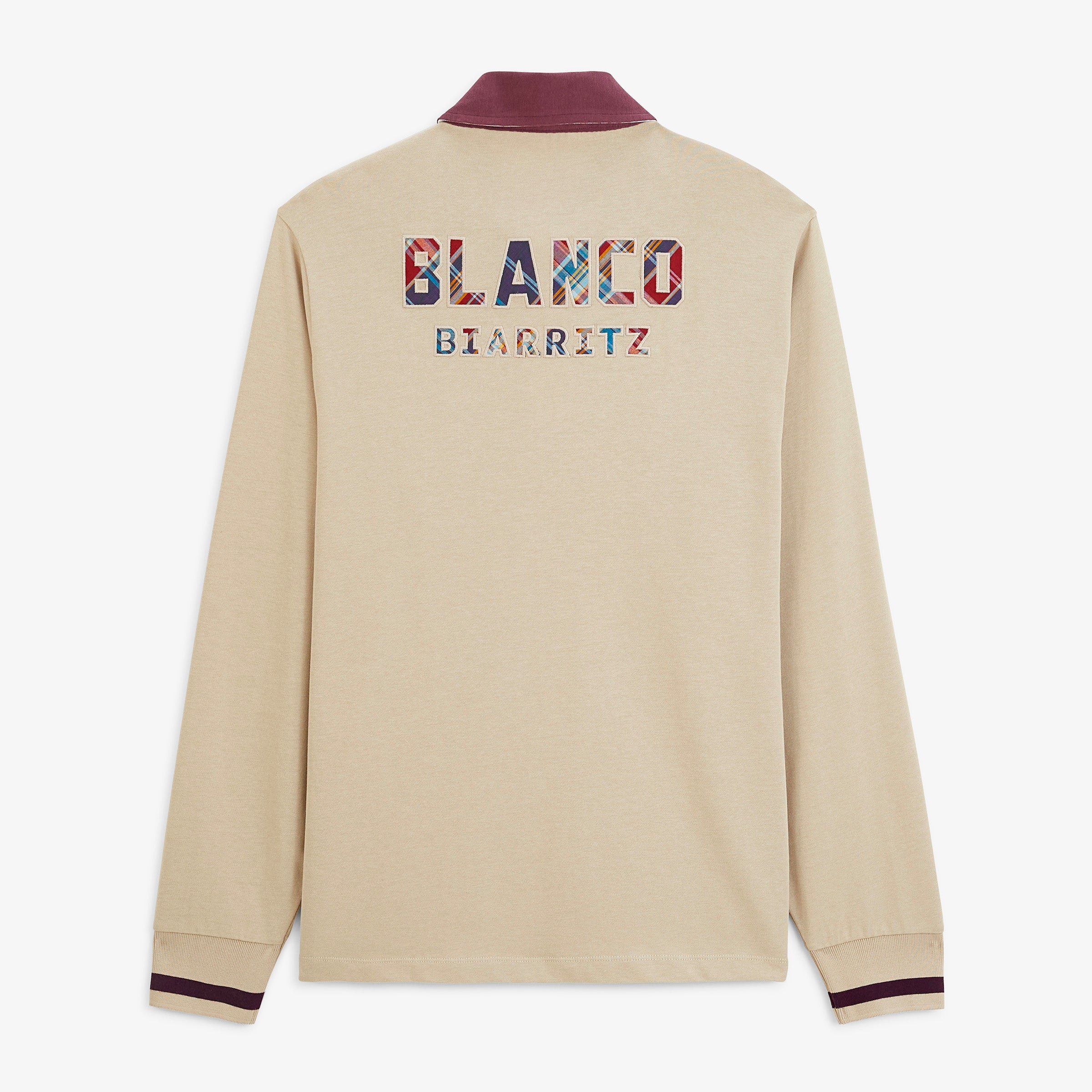 BLANCO BIARRITZ long-sleeved rugby polo shirt in two beige travertine tartans SERGE BLANCO Beige