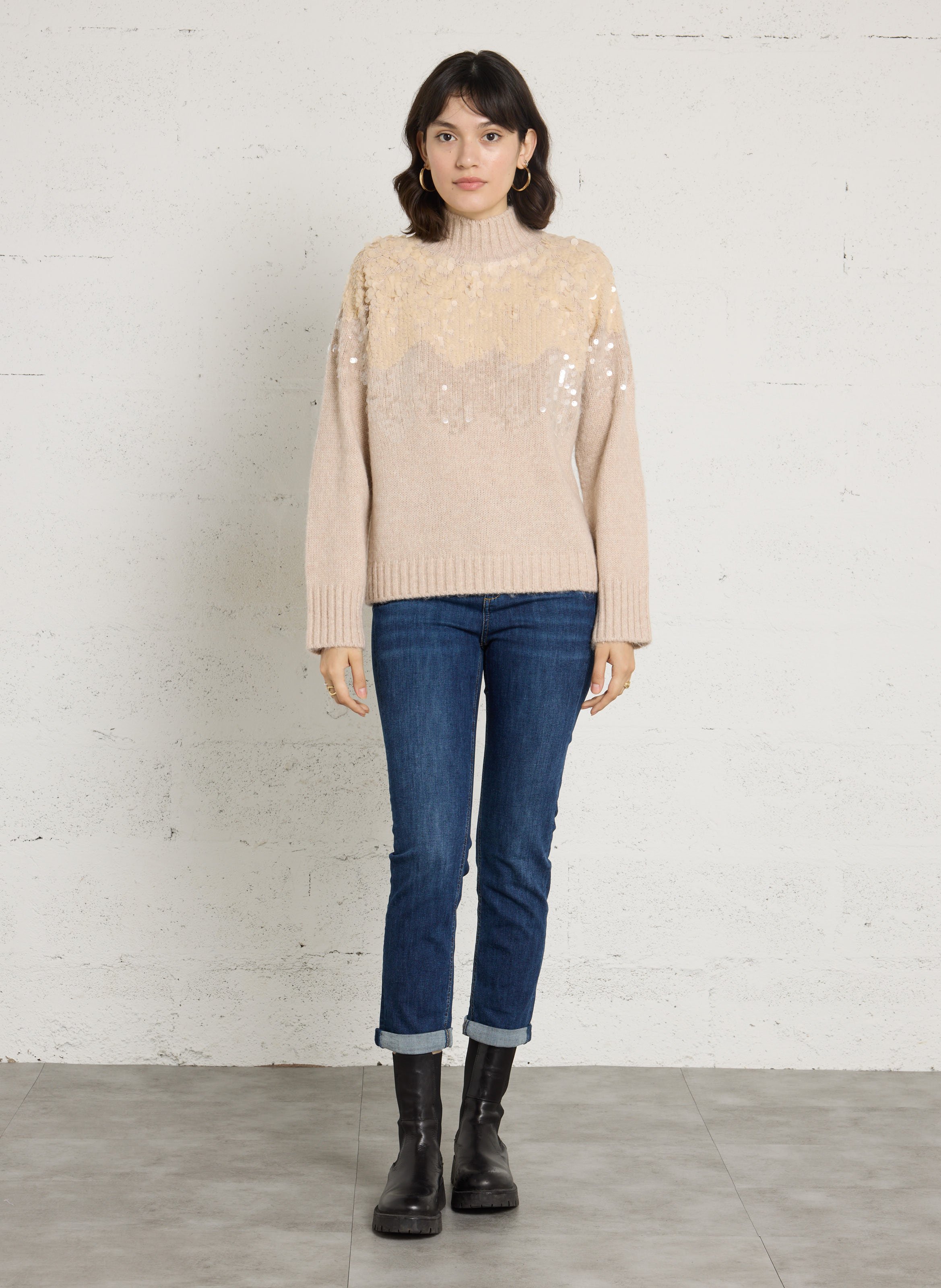 Pull droit col montant à sequins LIU JO Rose