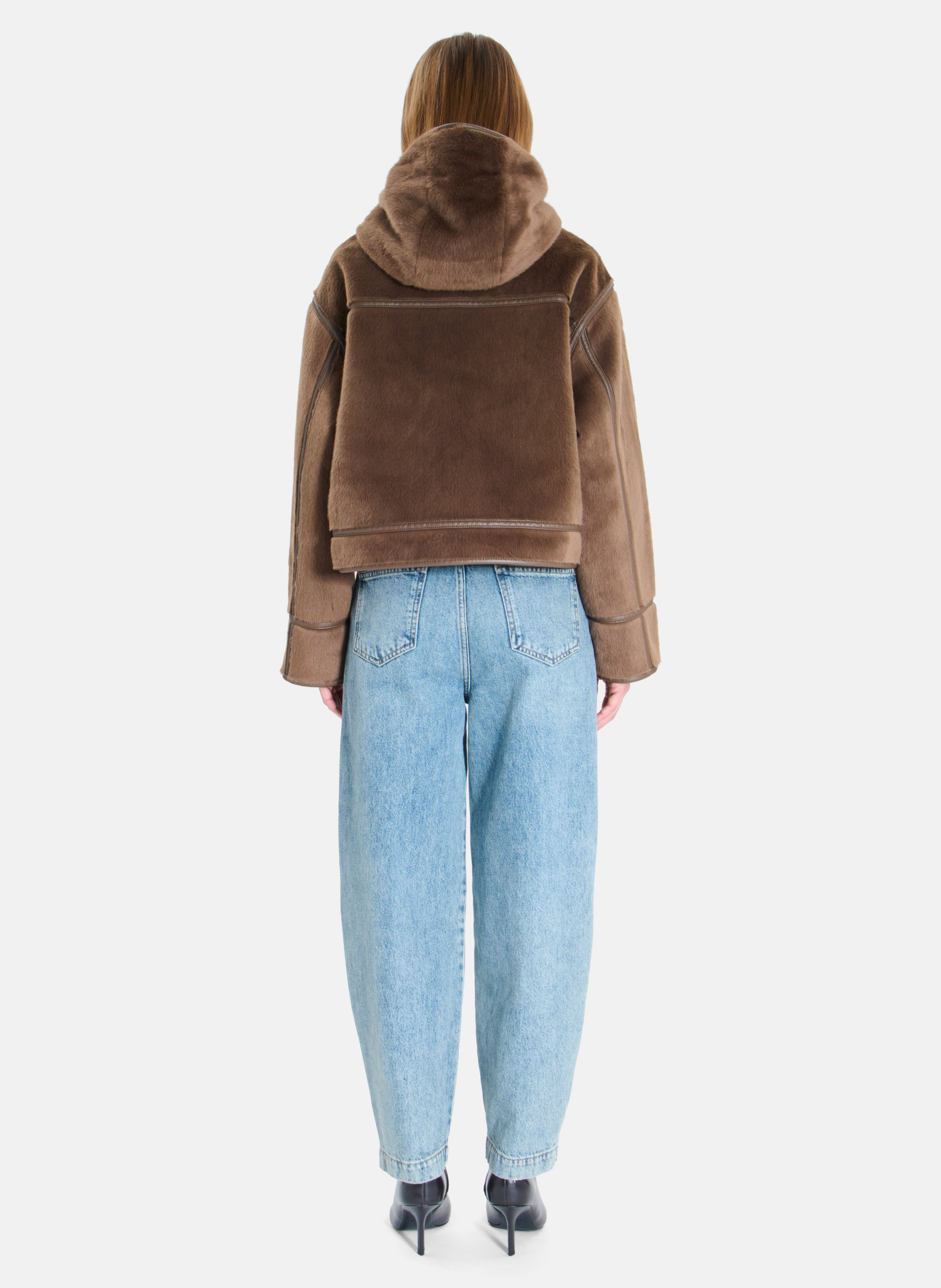 Boxy cropped faux fur-effect jacket ZAPA Brown