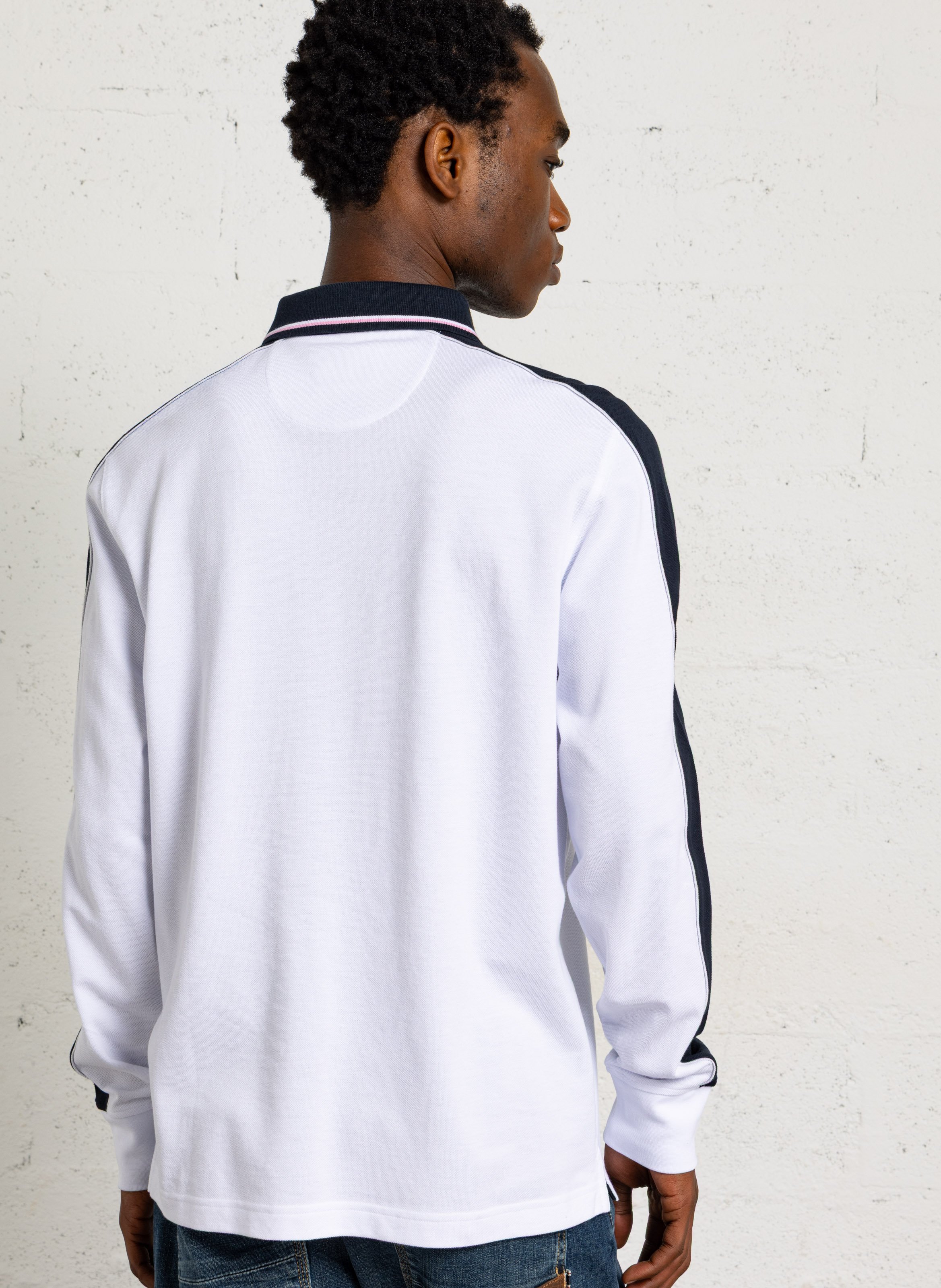 Straight fit long-sleeved cotton polo EDEN PARK Blue