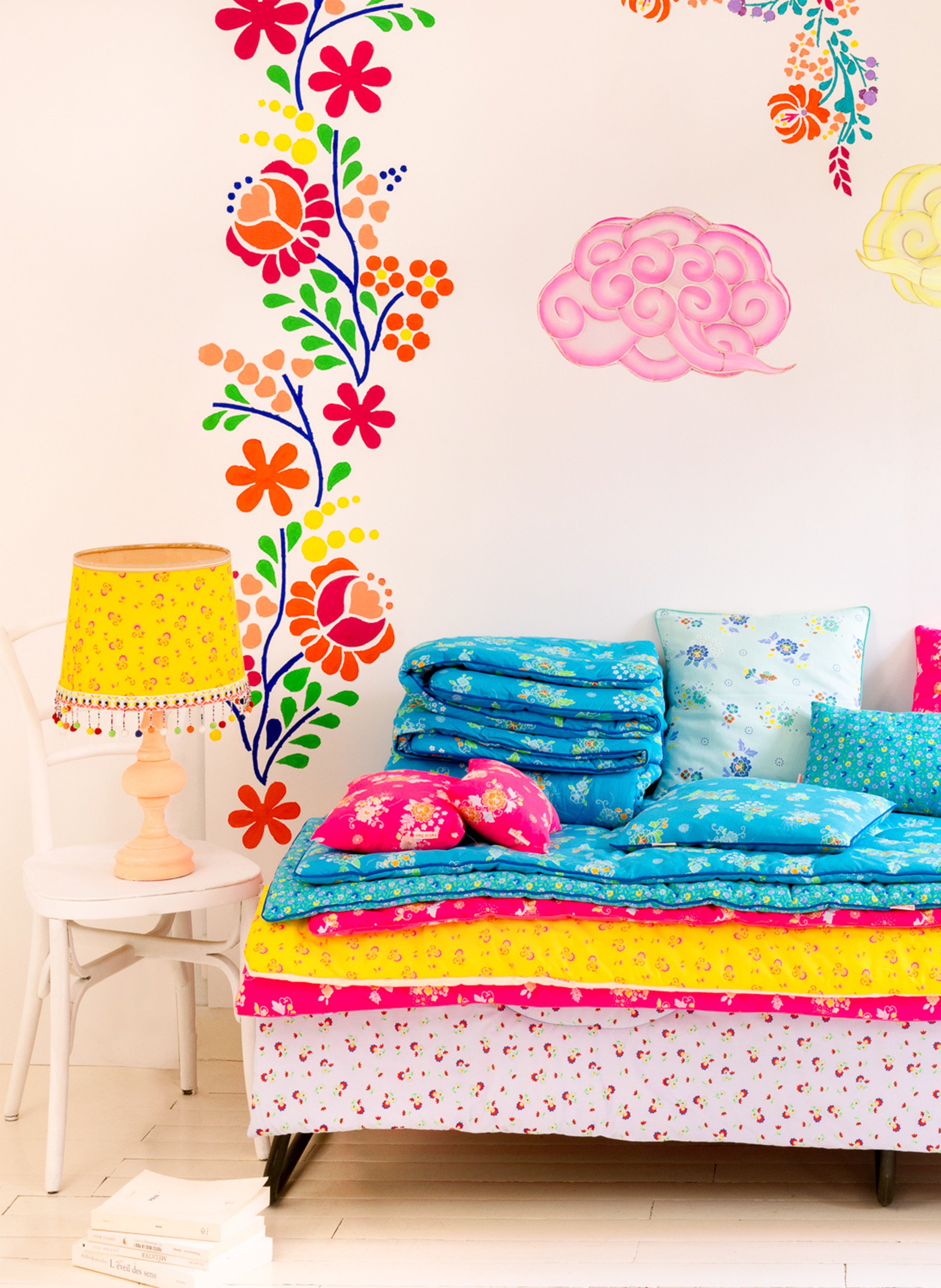 Coussin 45x45 cm imprimé fleuri en coton  PETIT PAN Bleu