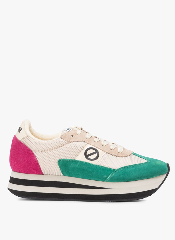 Baskets basses compens es lacets en cuir velours m lang Multicolore