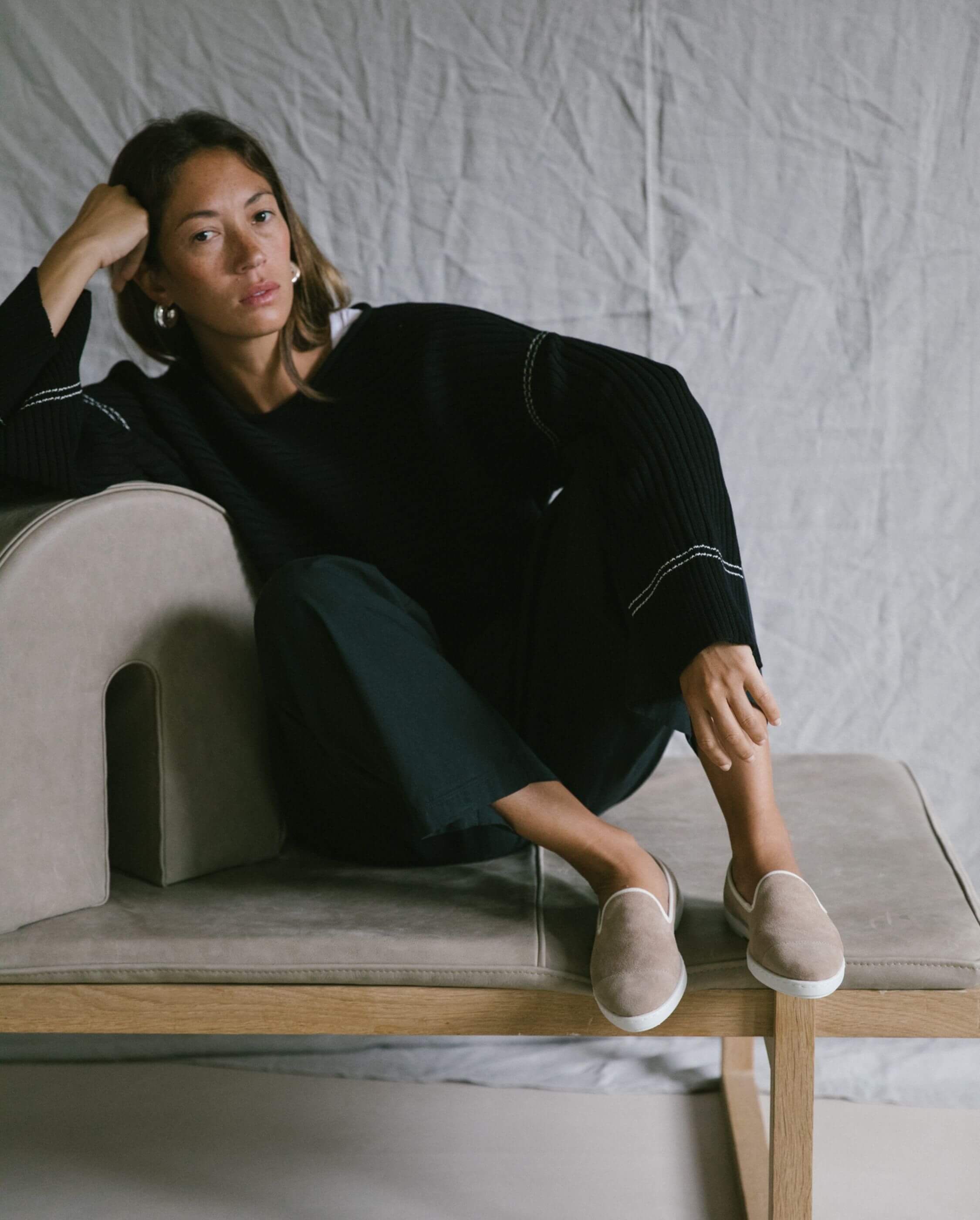 Women's leather slipper, taupe ANGARDE Brown