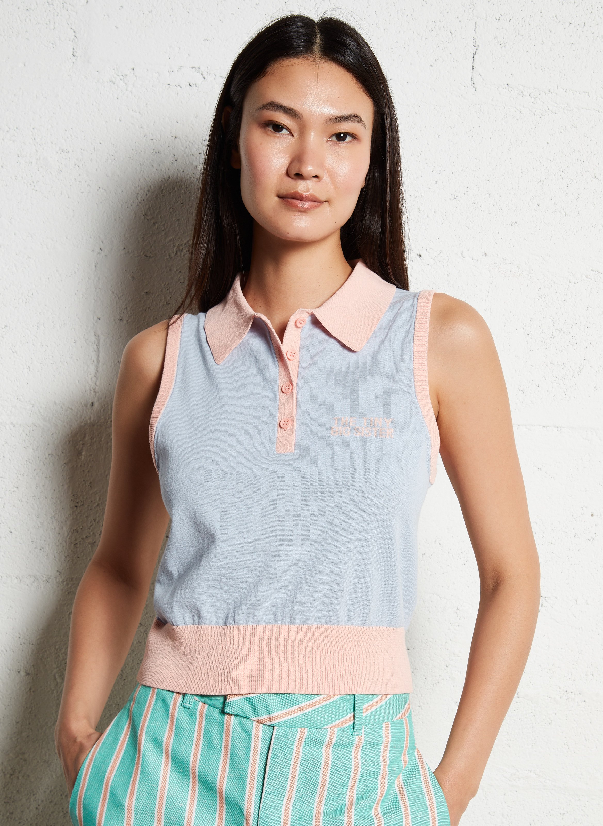 Sleeveless polo top THE TINY BIG SISTER Blue