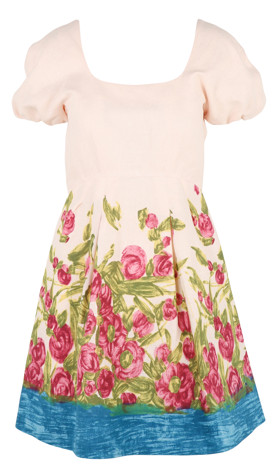 Robe courte à imprimé floral en lin et coton mélangés MAX MARA WEEK END Rose