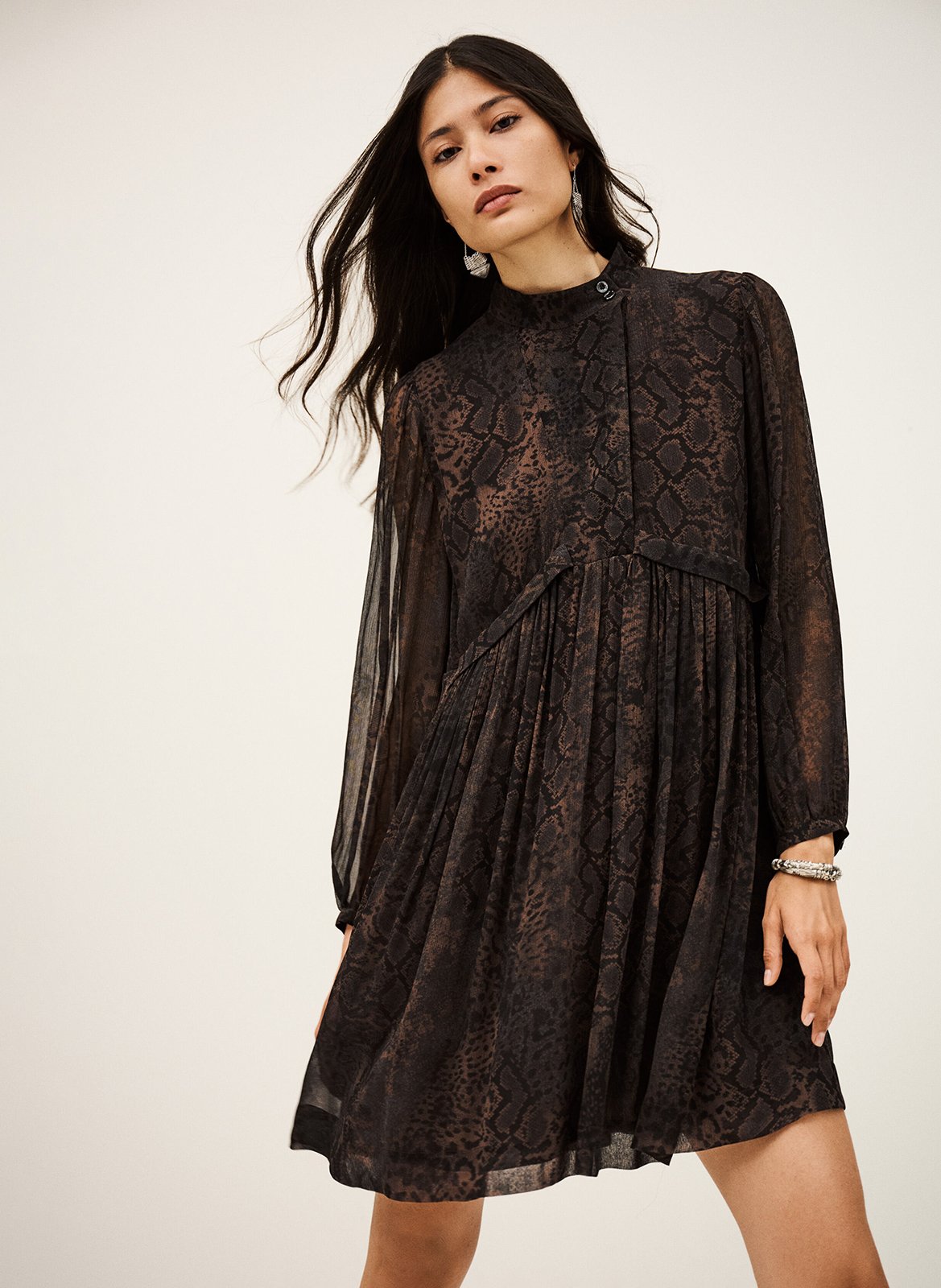 High-neck midi dress BA&SH Brown