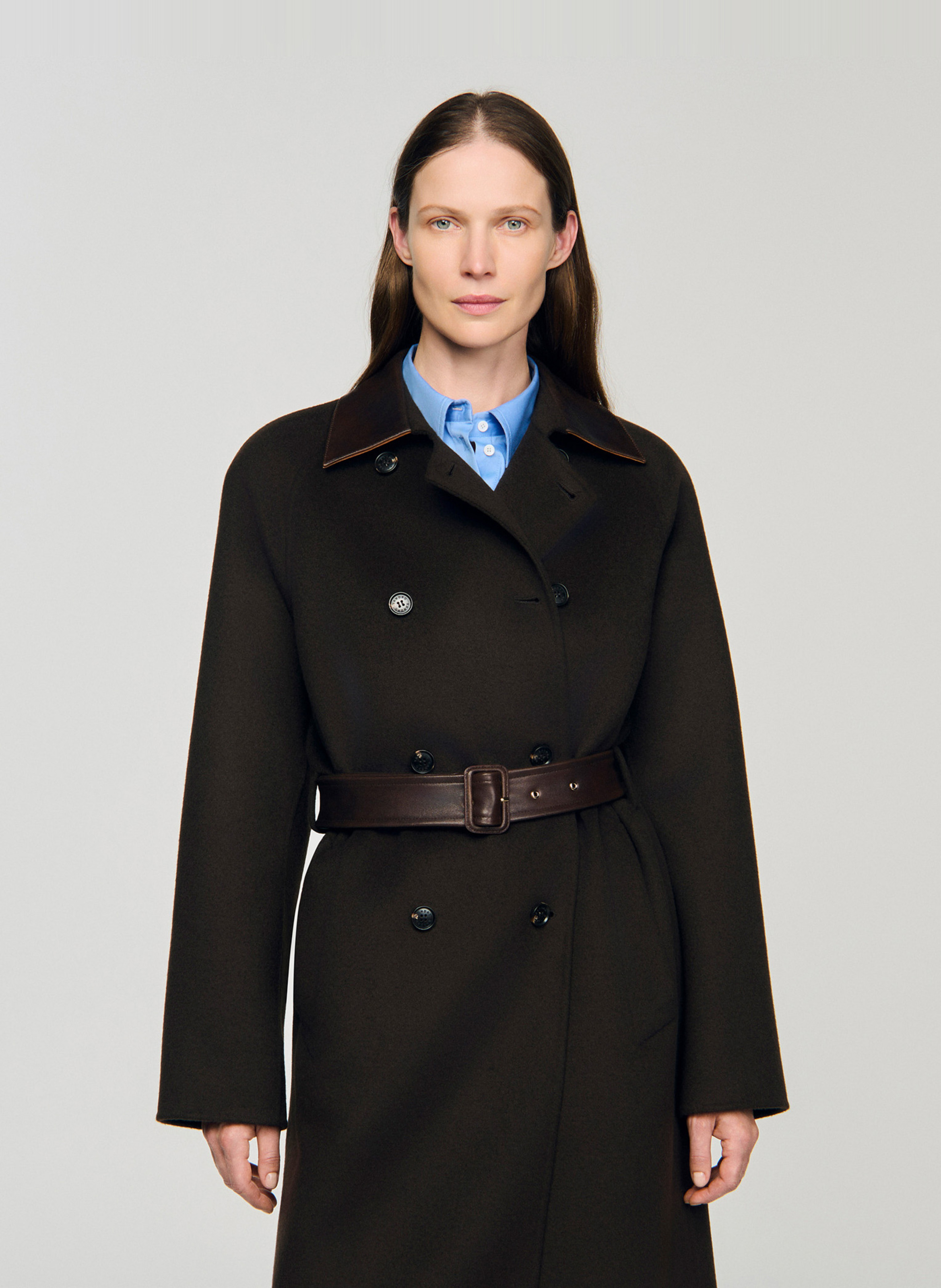 Lange oversized jas van wol SANDRO Bruin