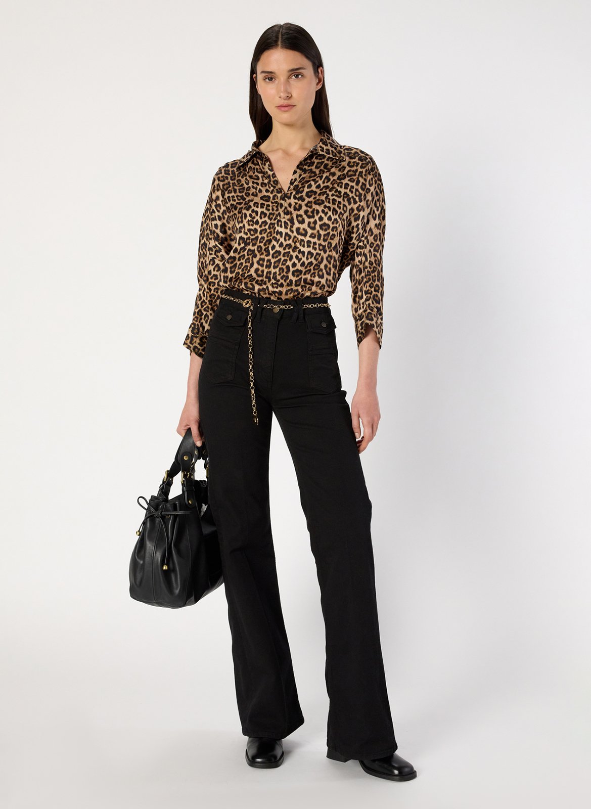 Chemise droite col tunisien léopard GERARD DAREL Marron