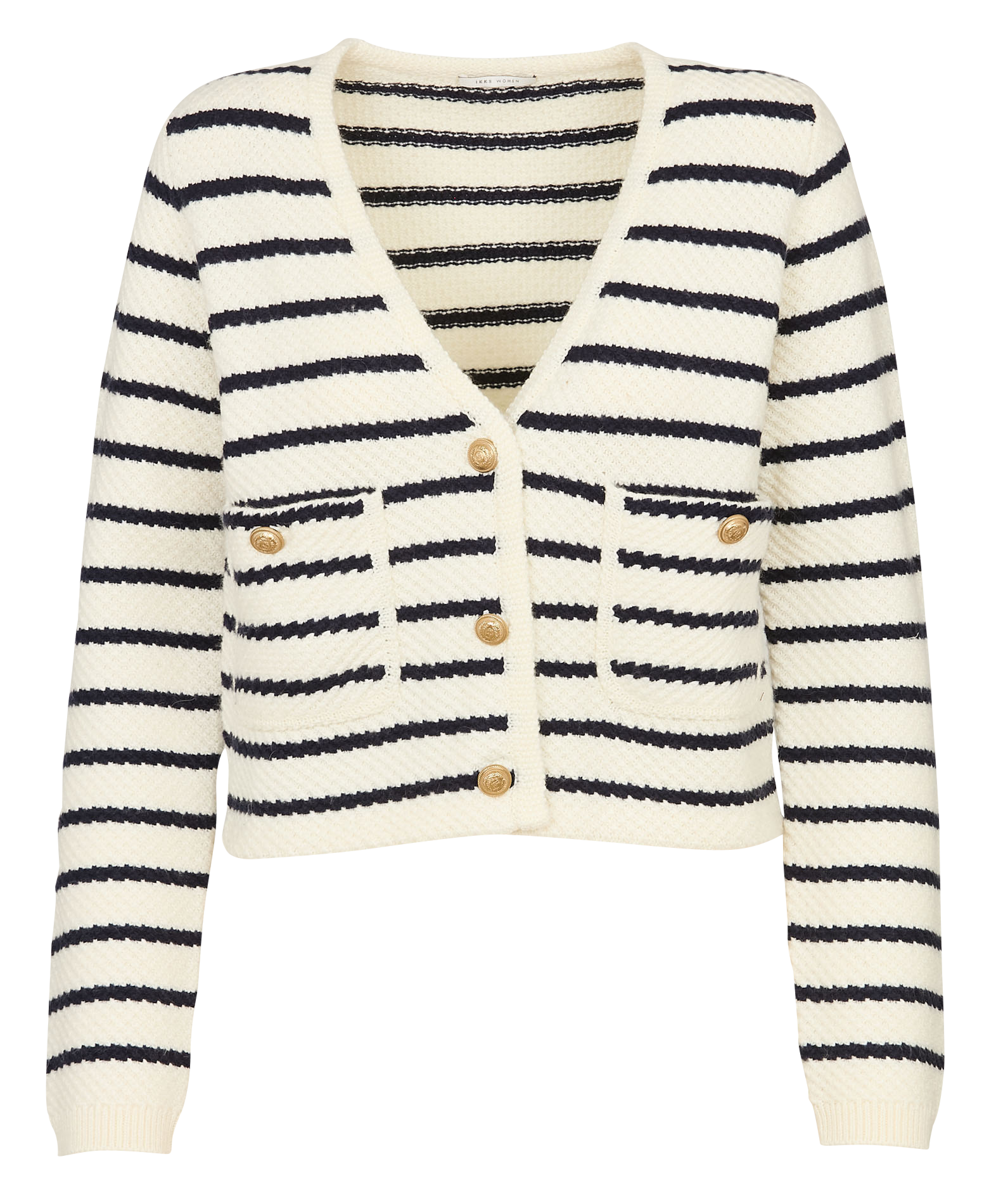 Cardigan droit col V à rayures IKKS Bleu