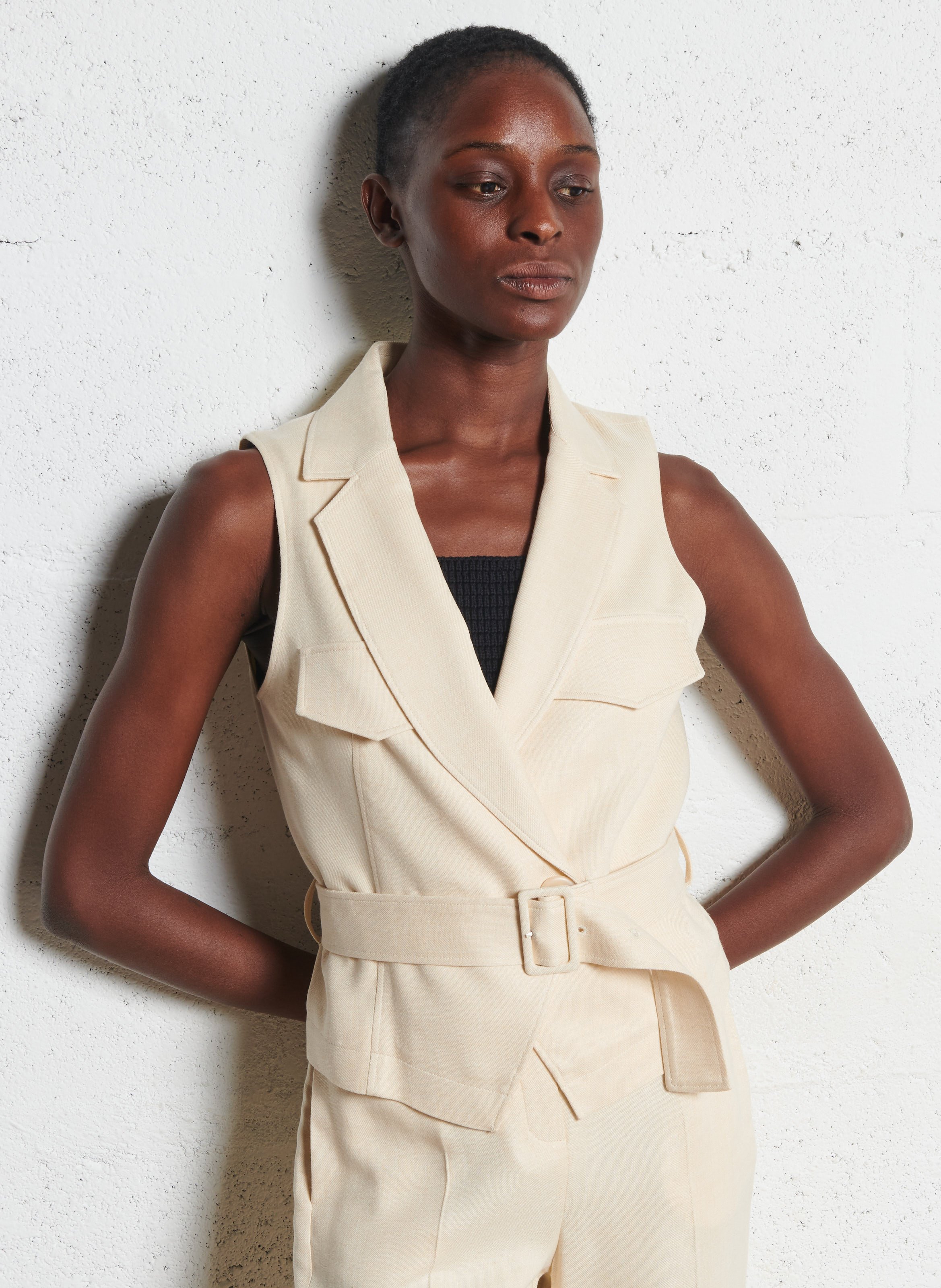 Sleeveless Belted Tailored Jacket MAISON 123 Beige