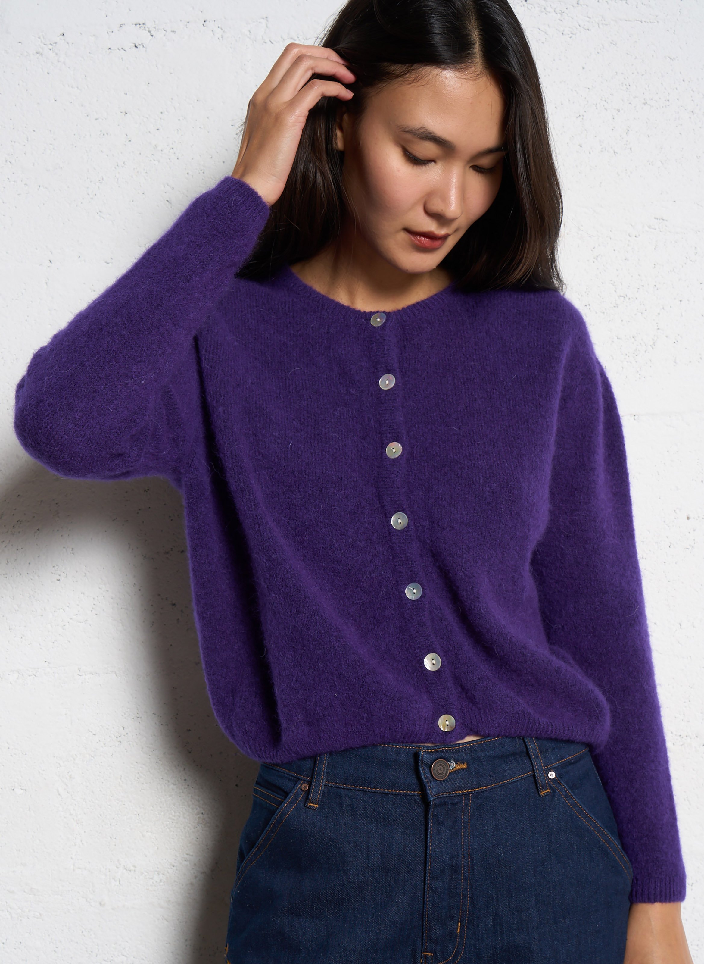 Weit geschnittene Strickjacke aus Wollmix AMERICAN VINTAGE