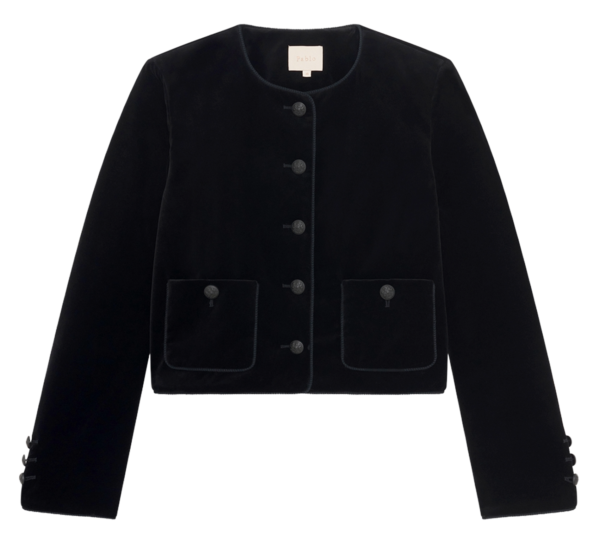 Veste courte droite boutonnée en velours PABLO Noir