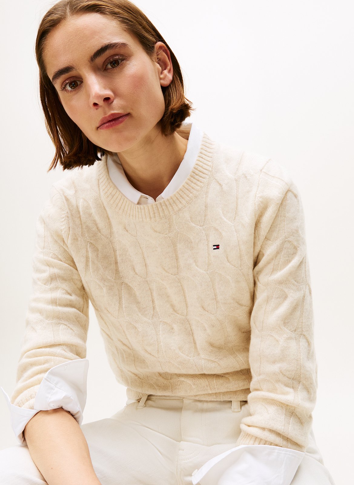 Pull col rond en laine  TOMMY HILFIGER Blanc