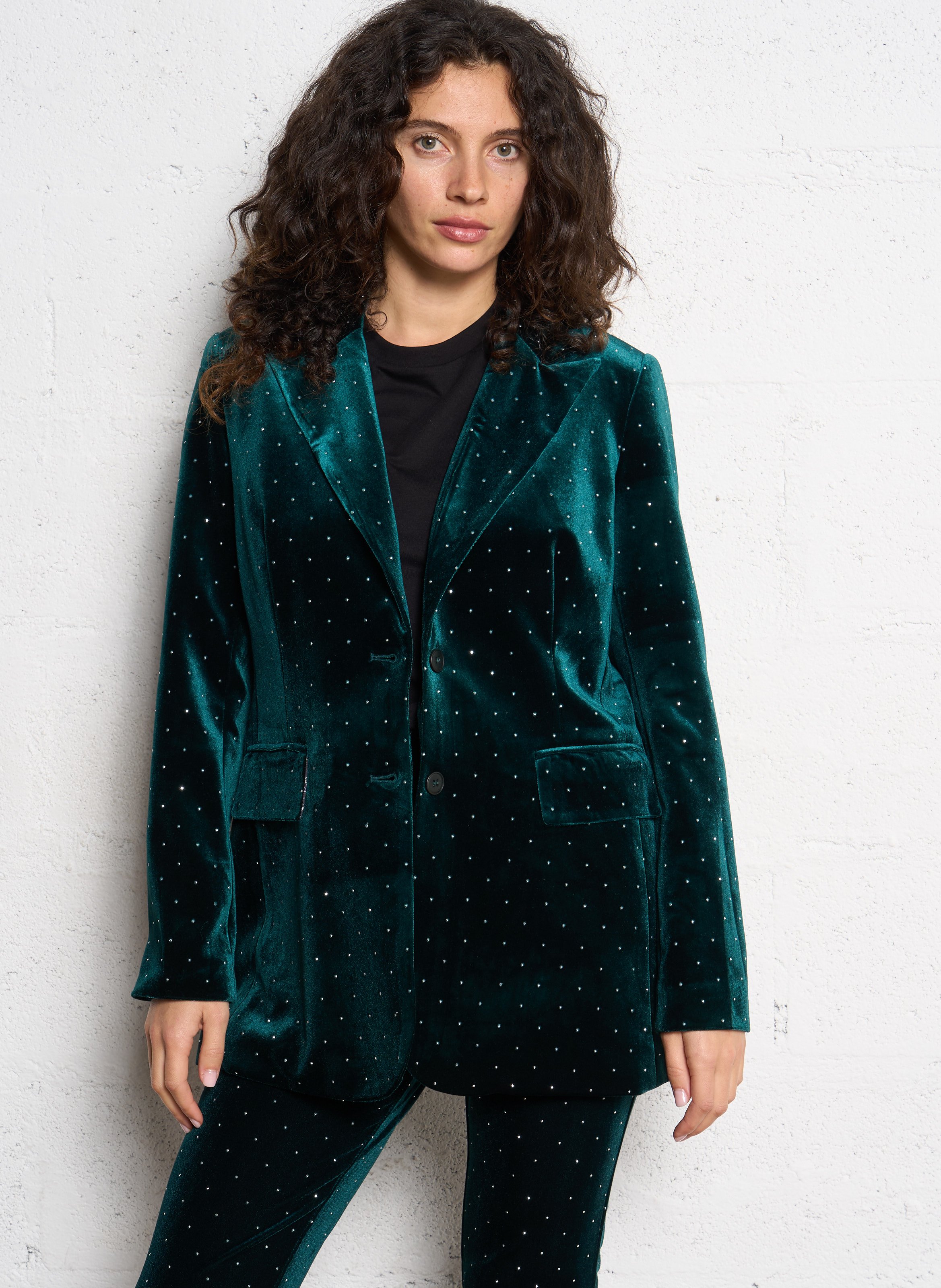 Veste tailleur droite en velours NEVER FULLY DRESSED Vert