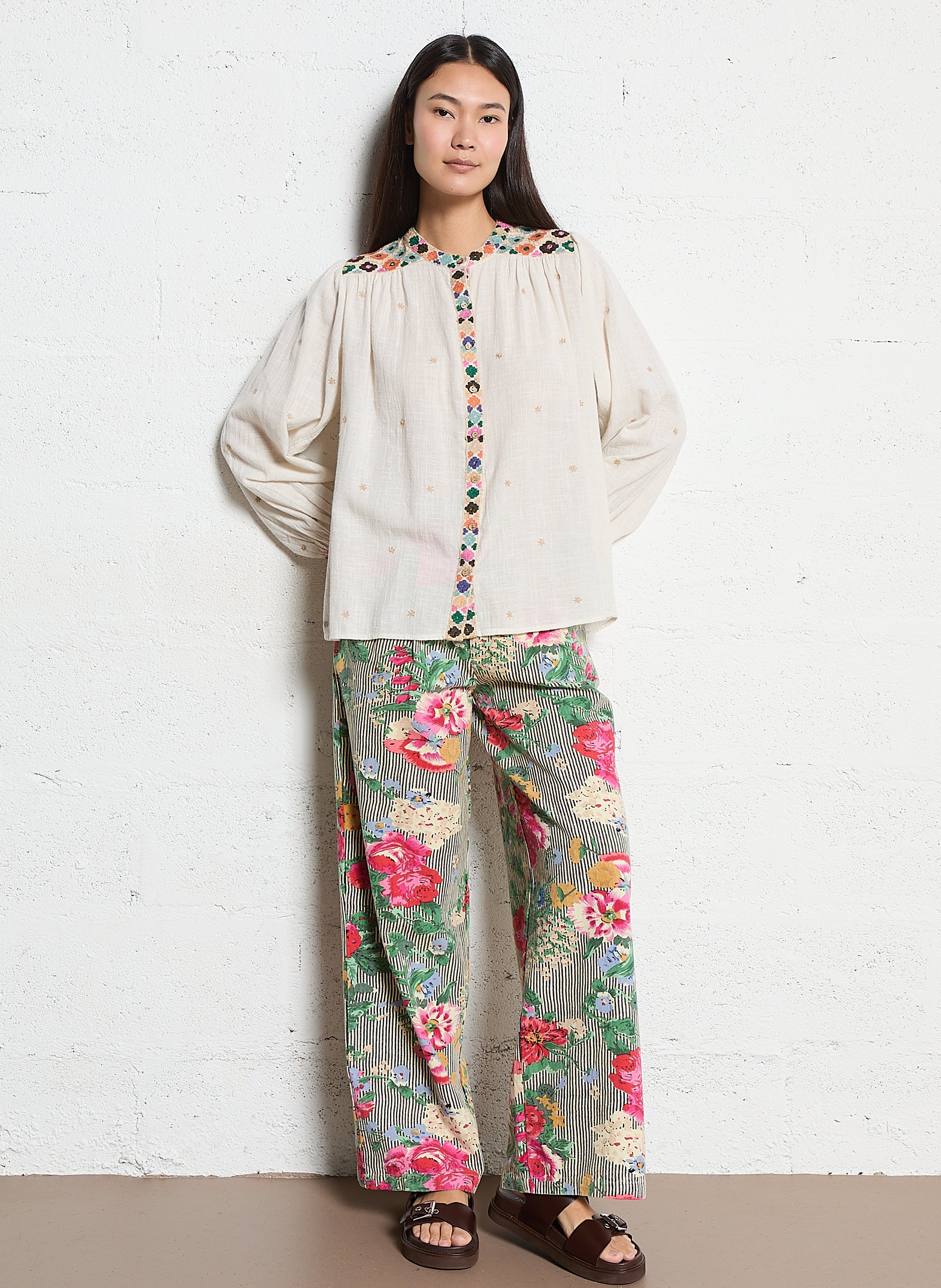 Gerader Rundhalsausschnitt aus Baumwolle MAISON HOTEL Weiss