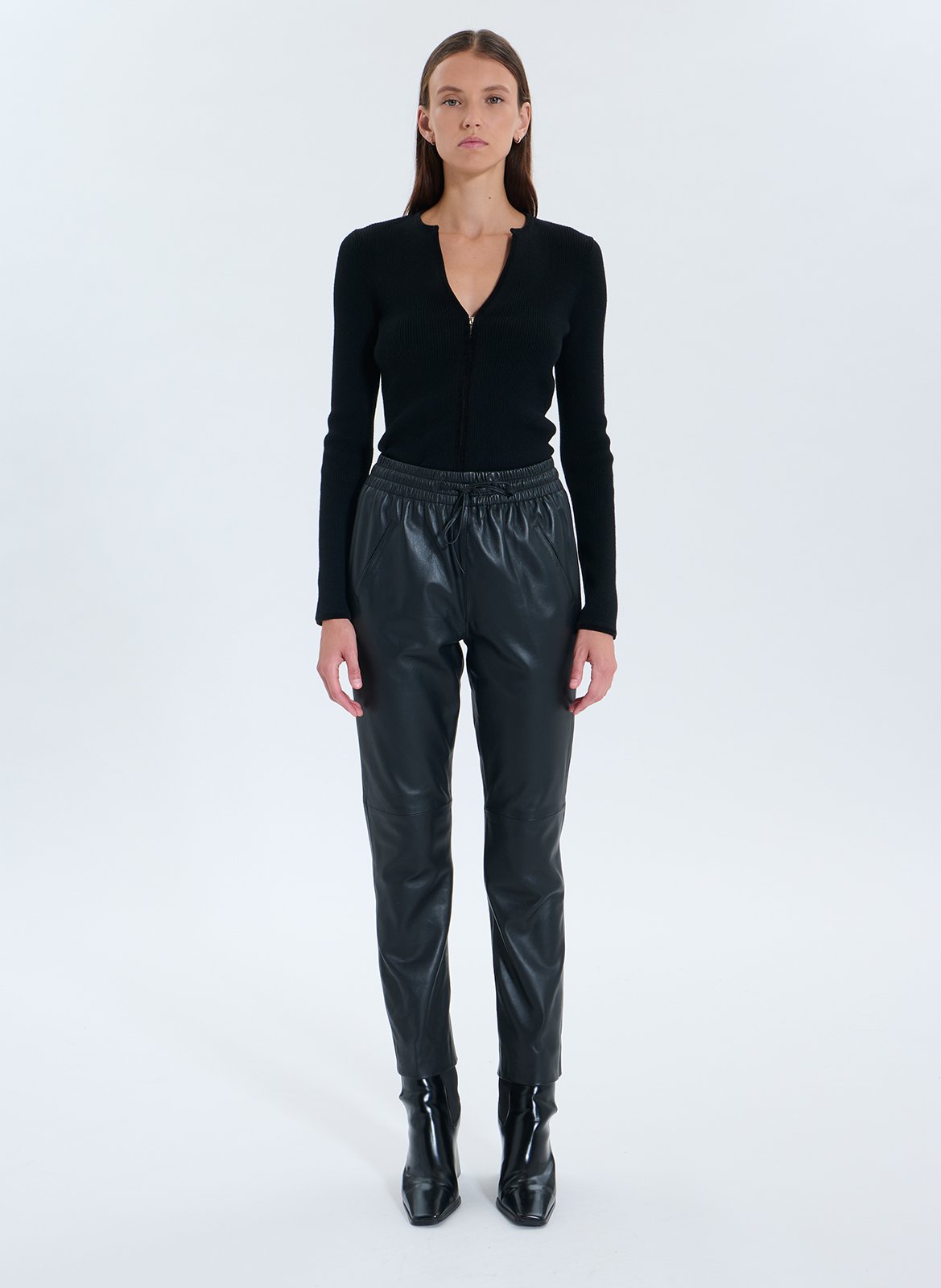 Straight high-waisted leather pants ZAPA Black