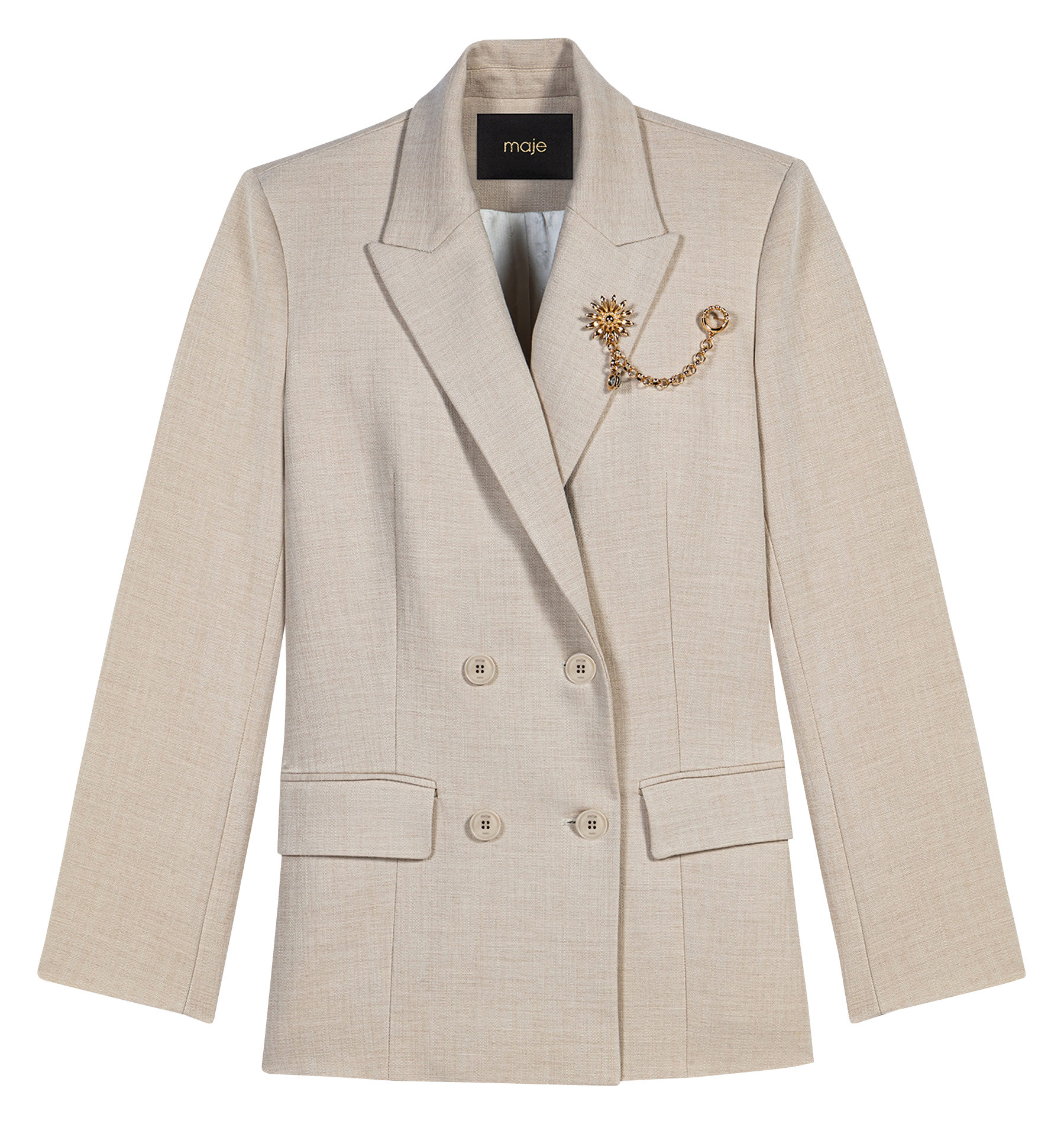 Cotton-blend cardigan with tailored collar MAJE Beige