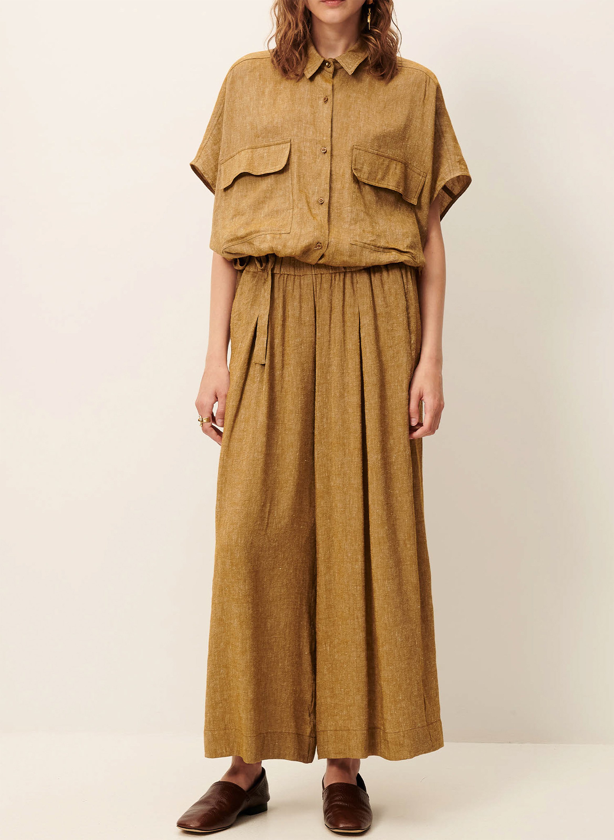 Wijde, linnen 7/8-broek SESSUN Kaki