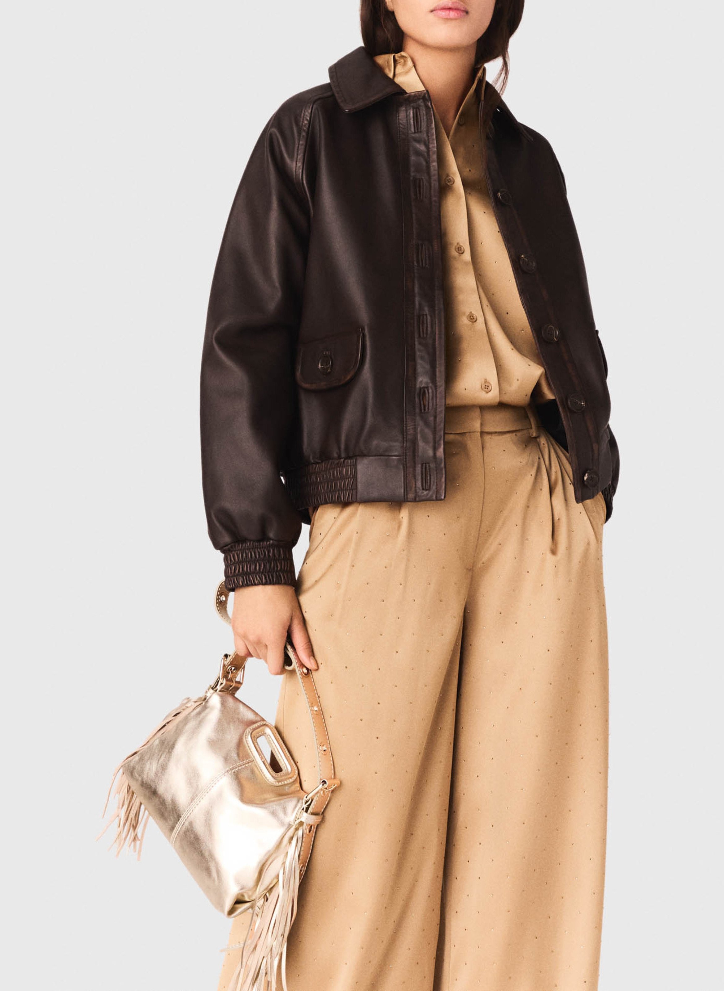 Wide leg pants with rhinestones MAJE Brown