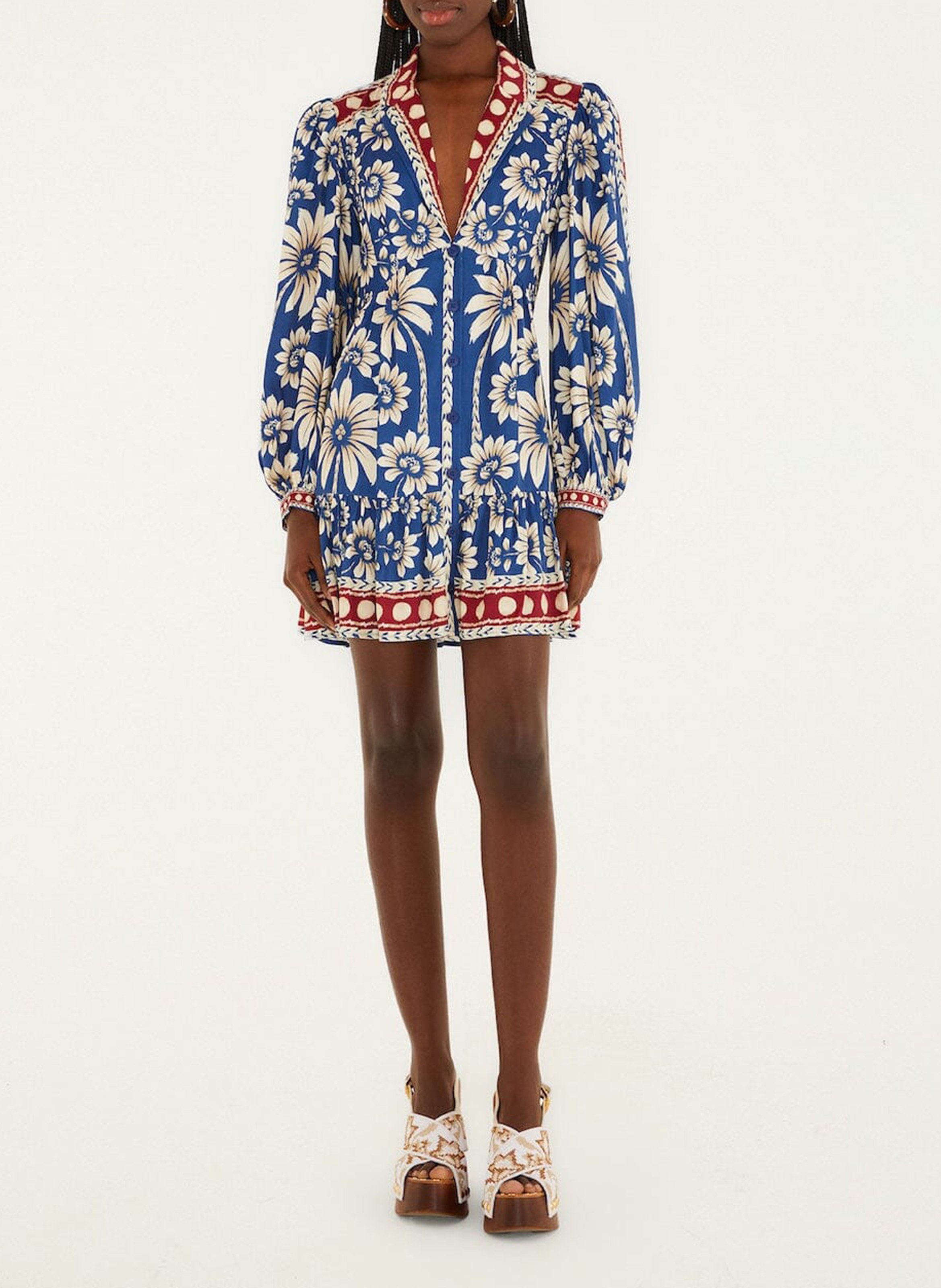 Robe courte col V  FARM RIO Bleu