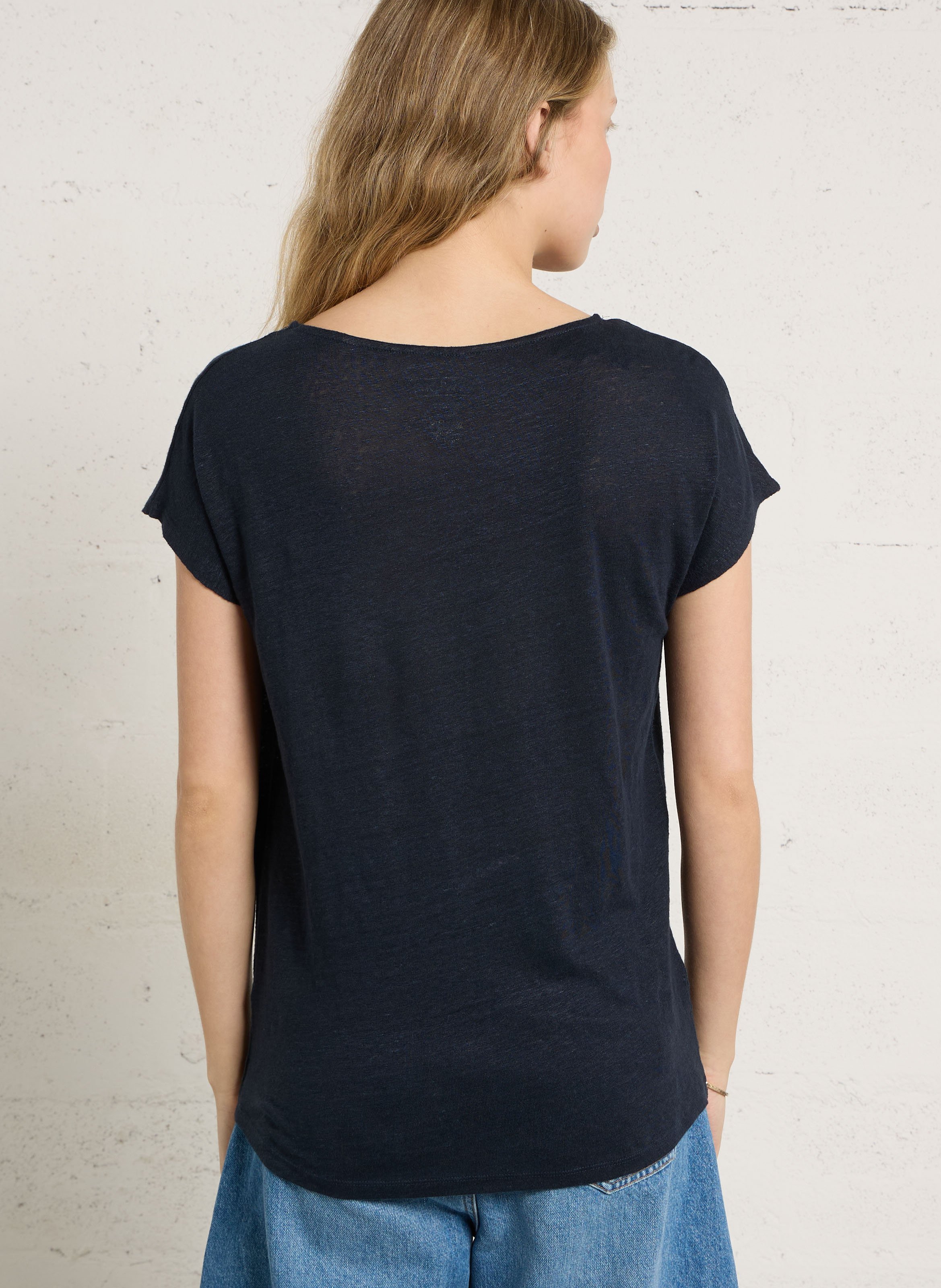 Tee-shirt droit col rond en lin NEWTONE Bleu