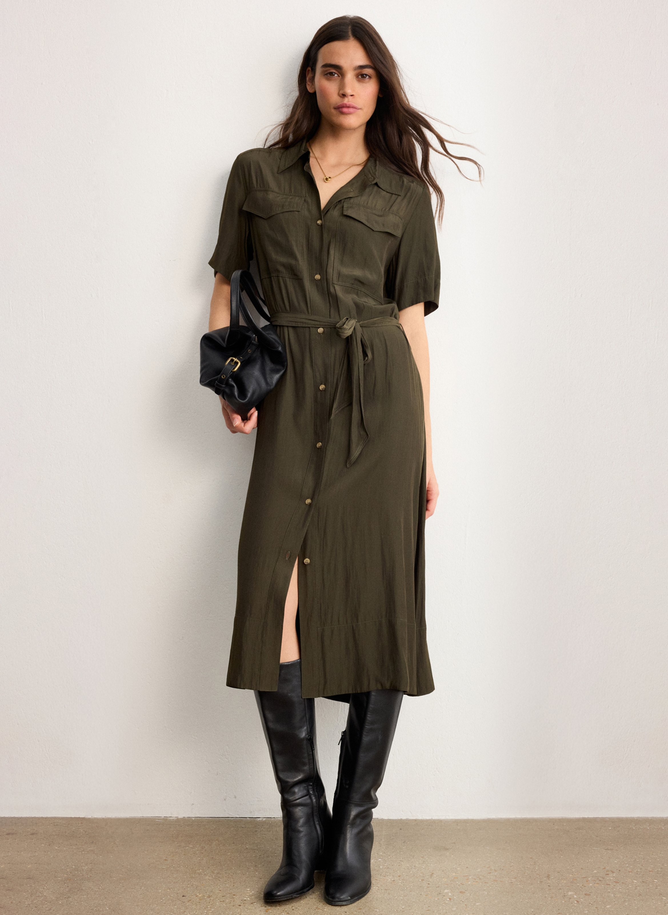 Halflange effen blousejurk PABLO Groen