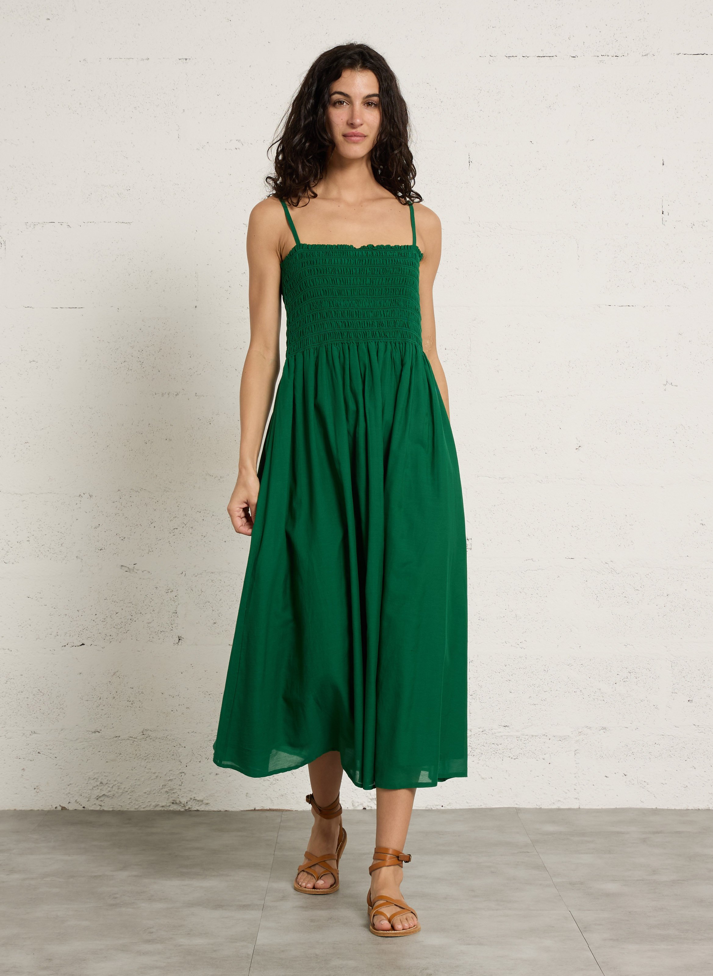 Lange, katoenen jurk PETITE MENDIGOTE Groen