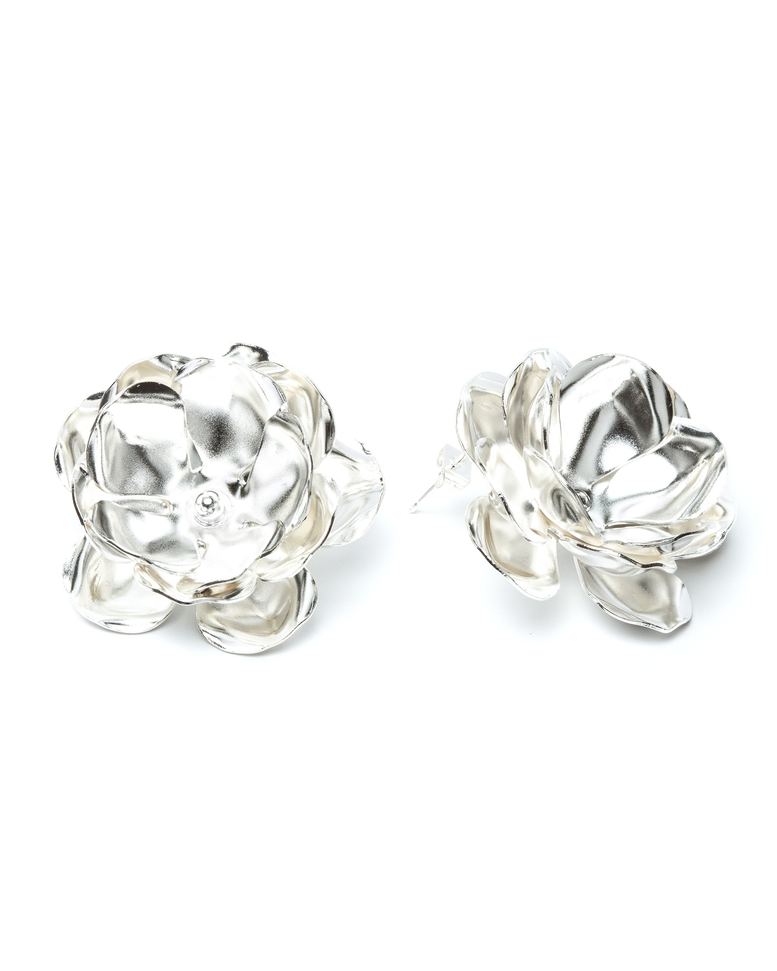Large flower stud earrings in silver-plated  MONSIEUR SIMONE Silver