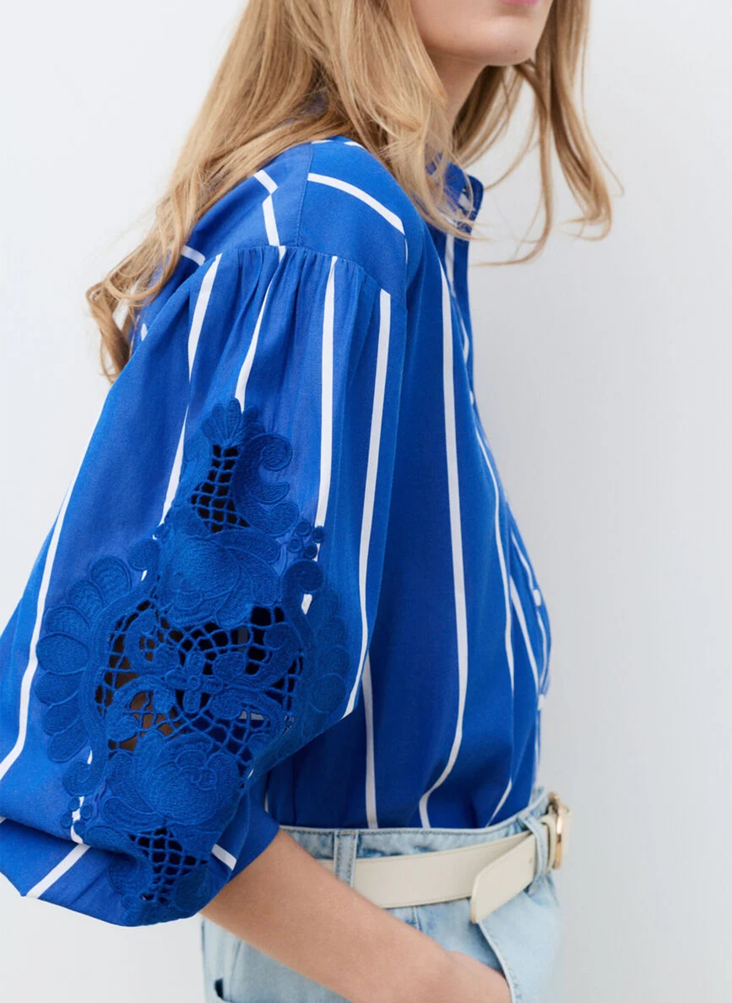 Chemise droite col classique en coton rayé CAROLL Bleu