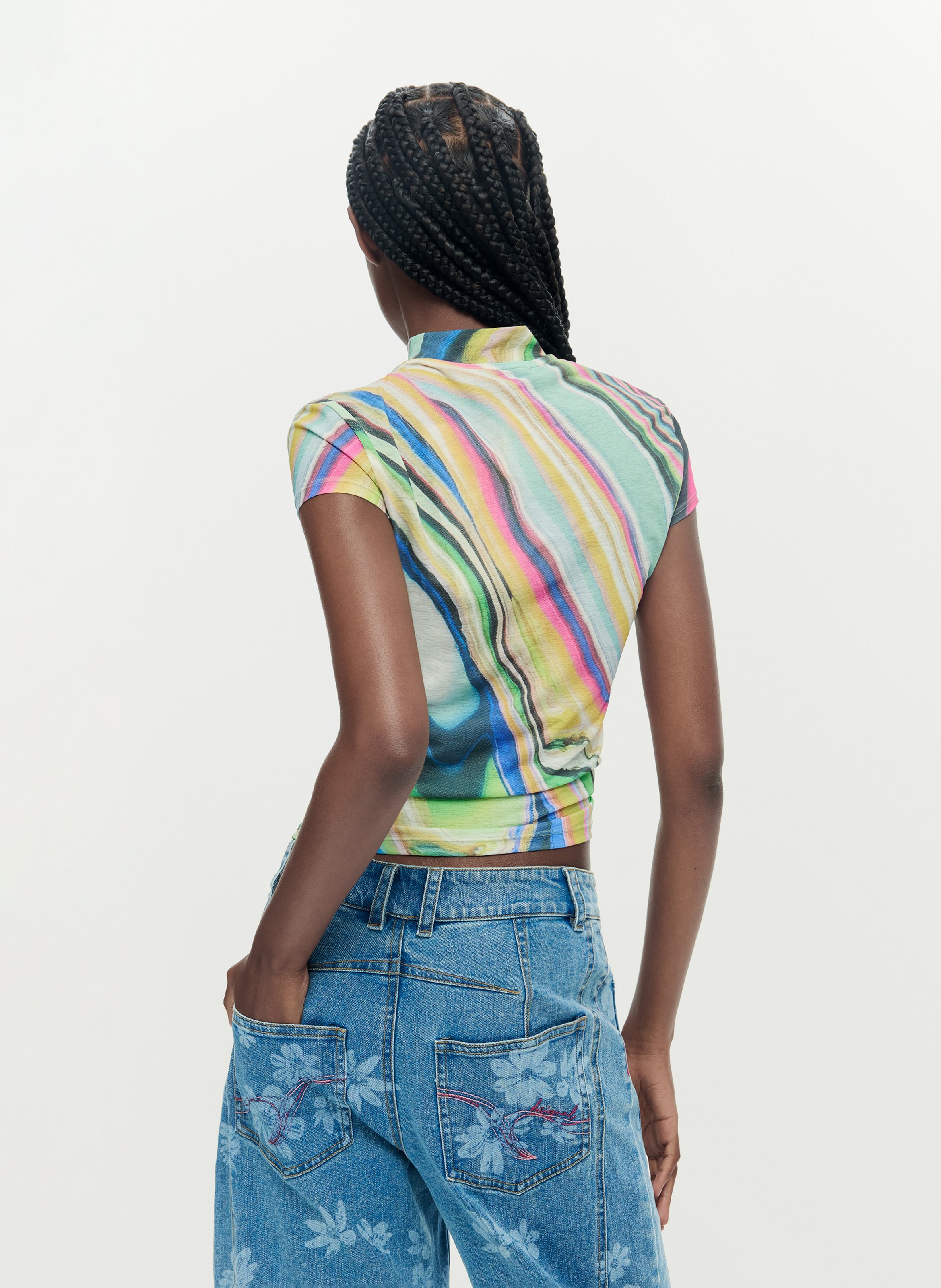 T-shirt met print en ronde hals DESIGUAL Groen