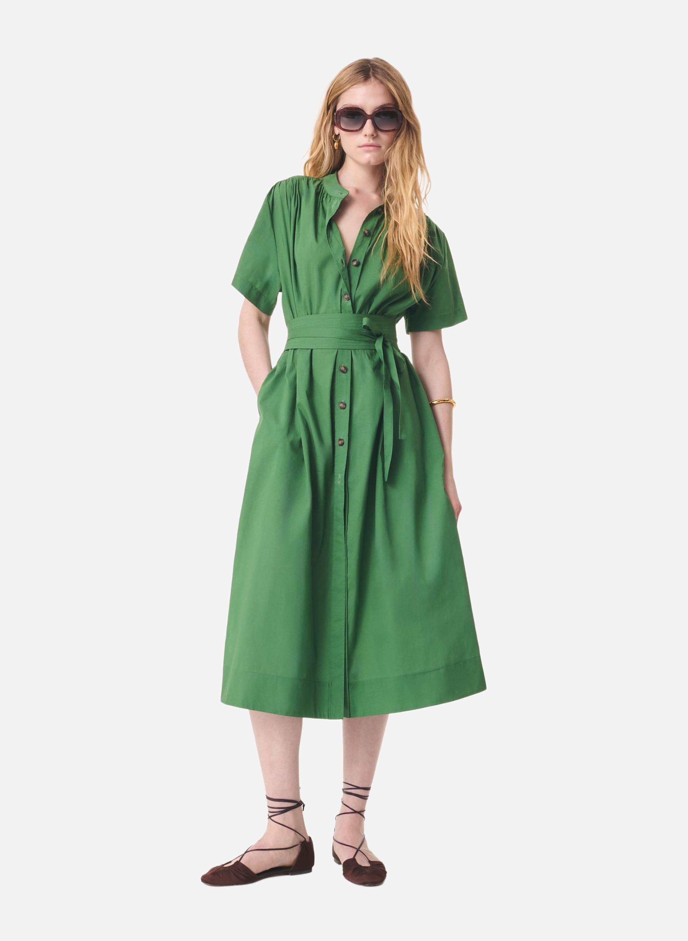 Robe midi col rond ceinturée unie VANESSA BRUNO Green