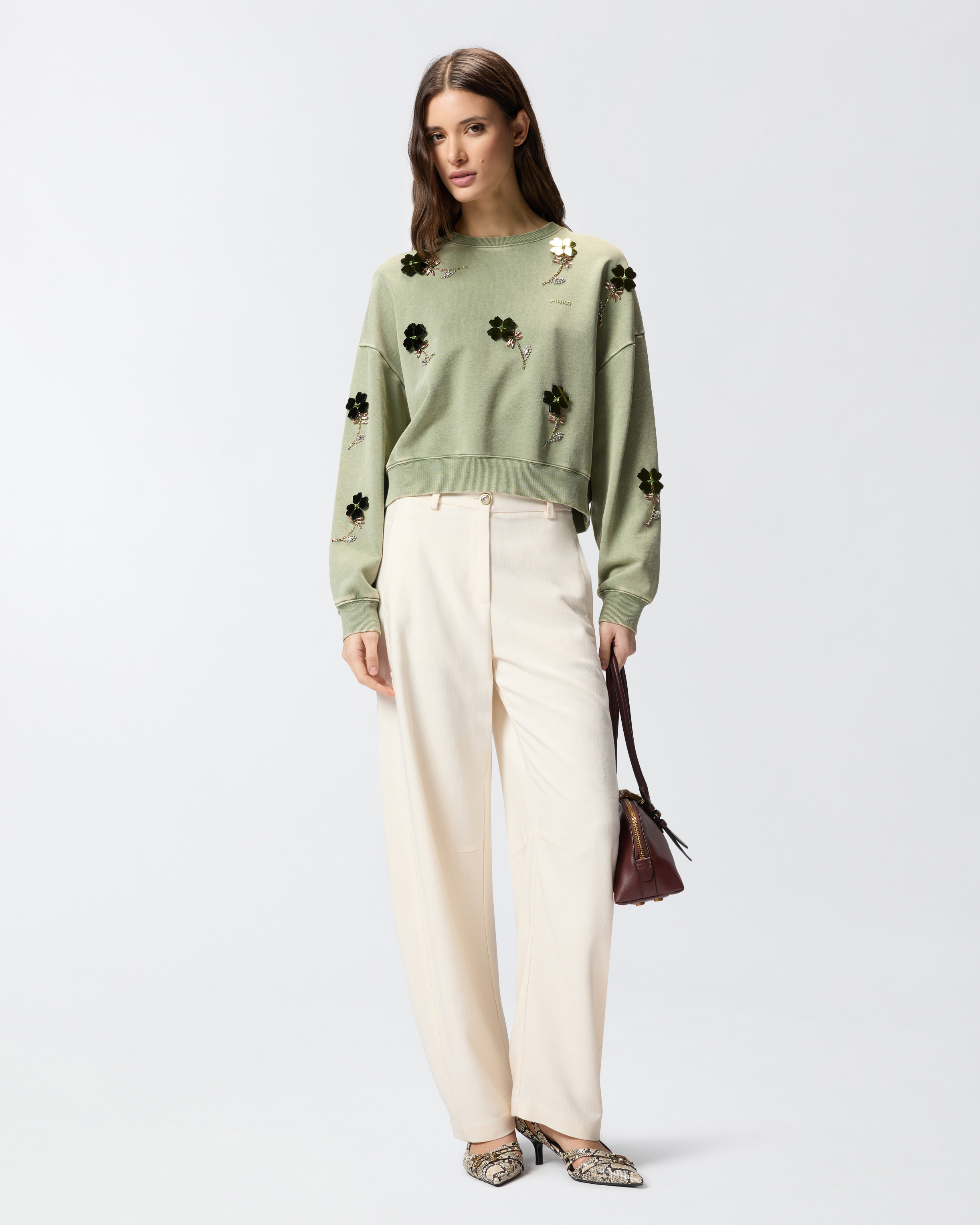 Sweat-shirt avec fleurs bijou PINKO Vert