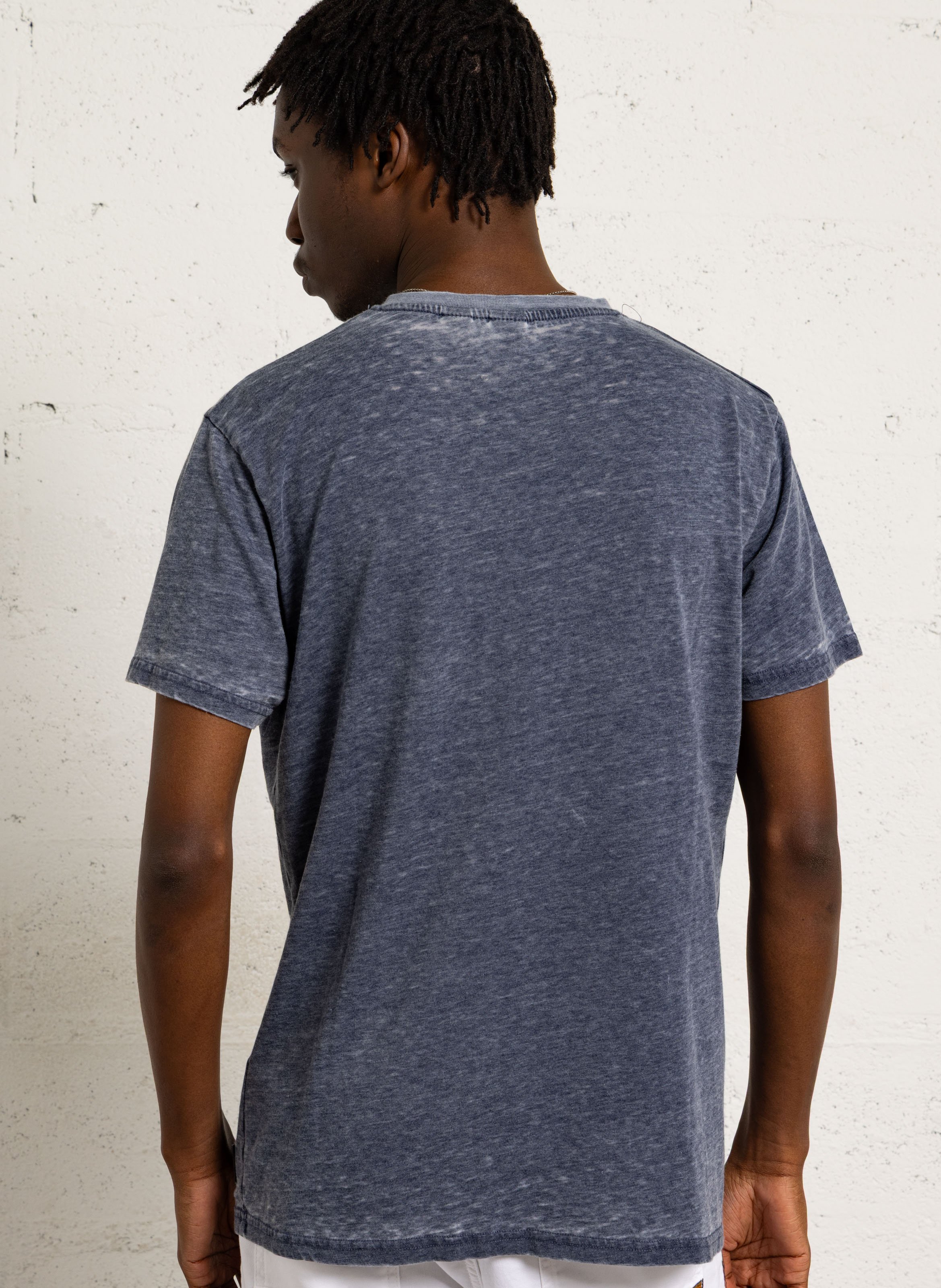 Straight heathered V-neck t-shirt LE TEMPS DES CERISES Blue