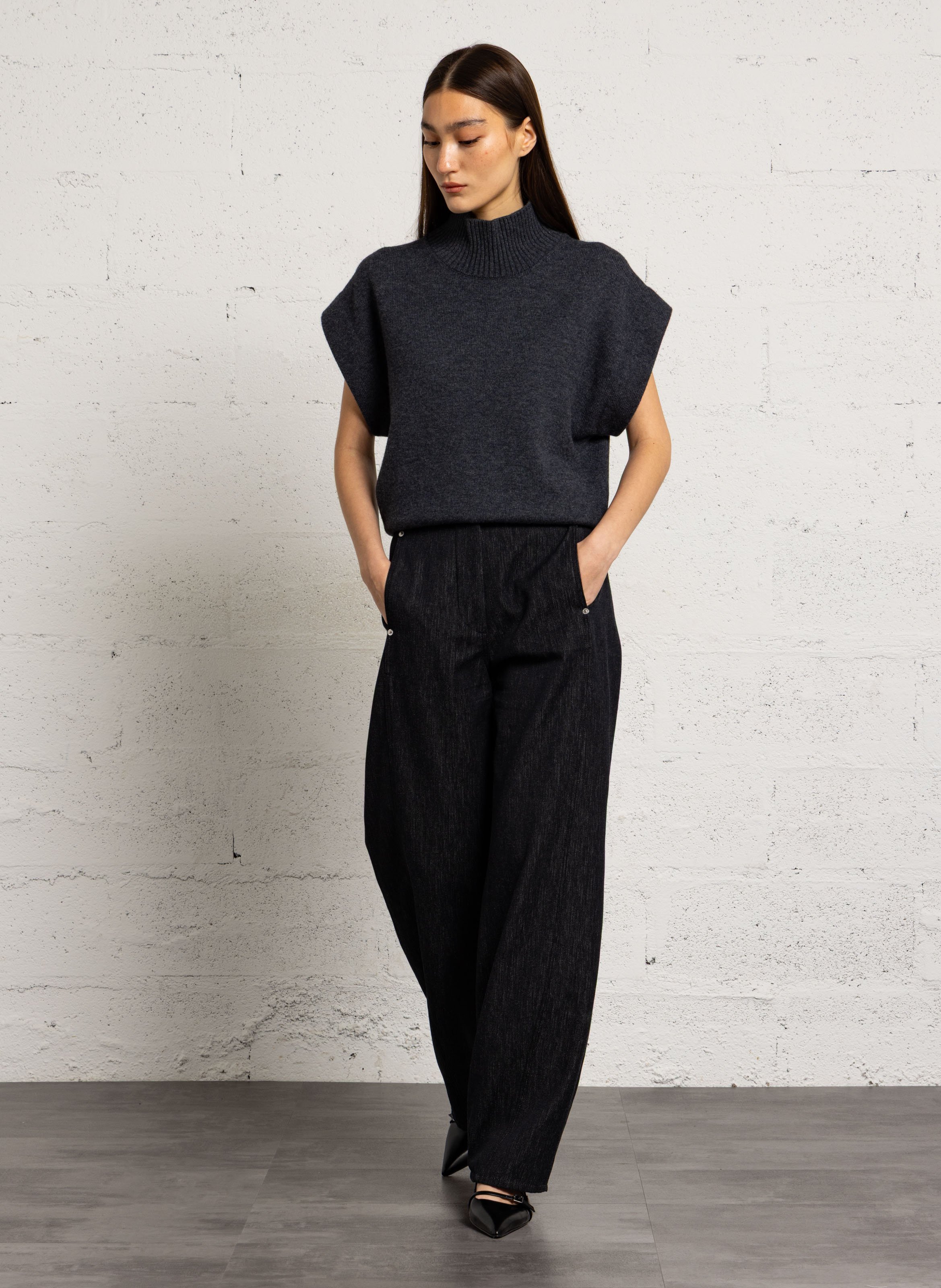 Pull oversize col montant en laine MARGAUX LONNBERG Gris