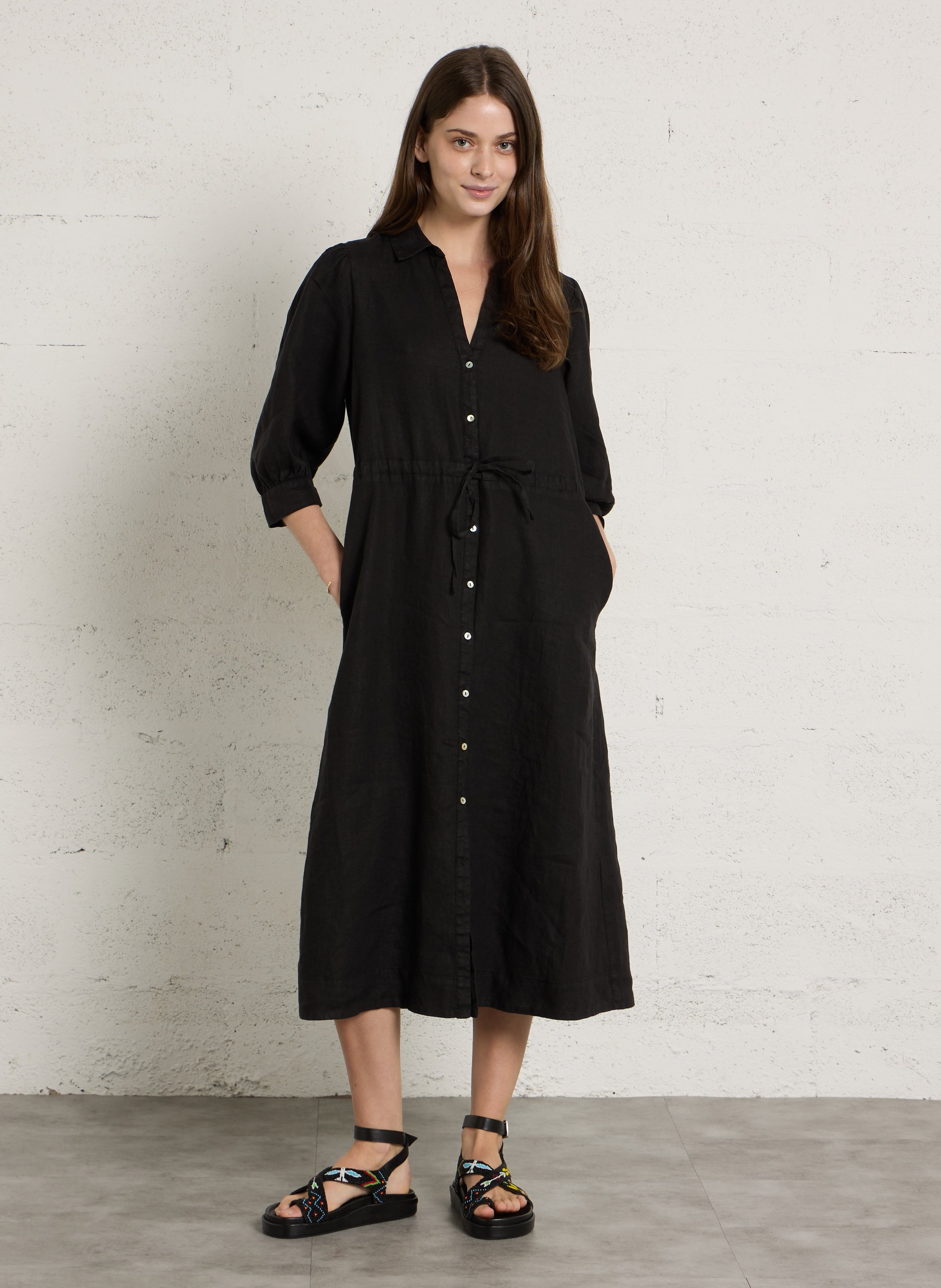 Robe longue ample en lin SUD EXPRESS Noir