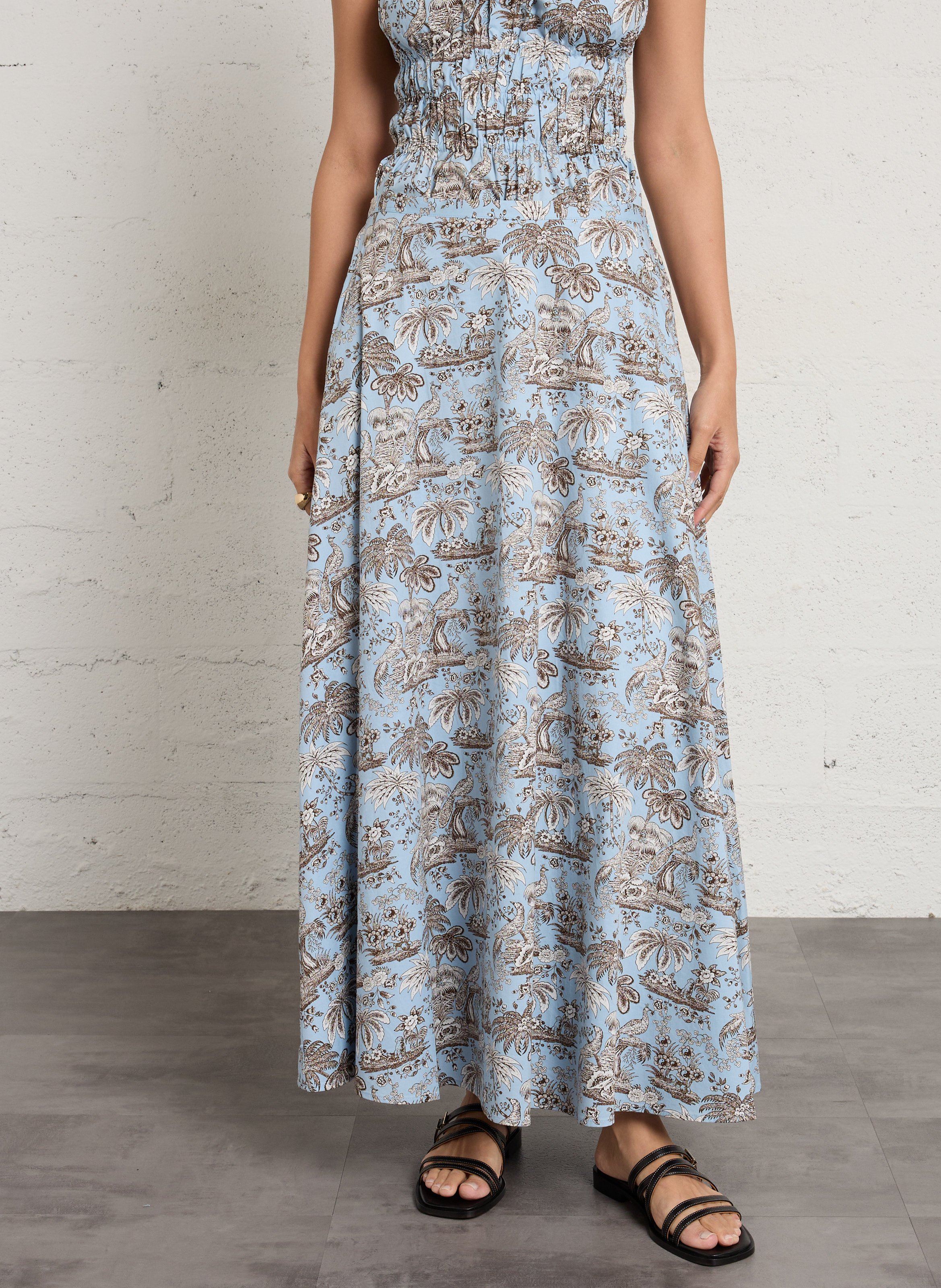 Langer Baumwollrock mit Print STAUD Blau