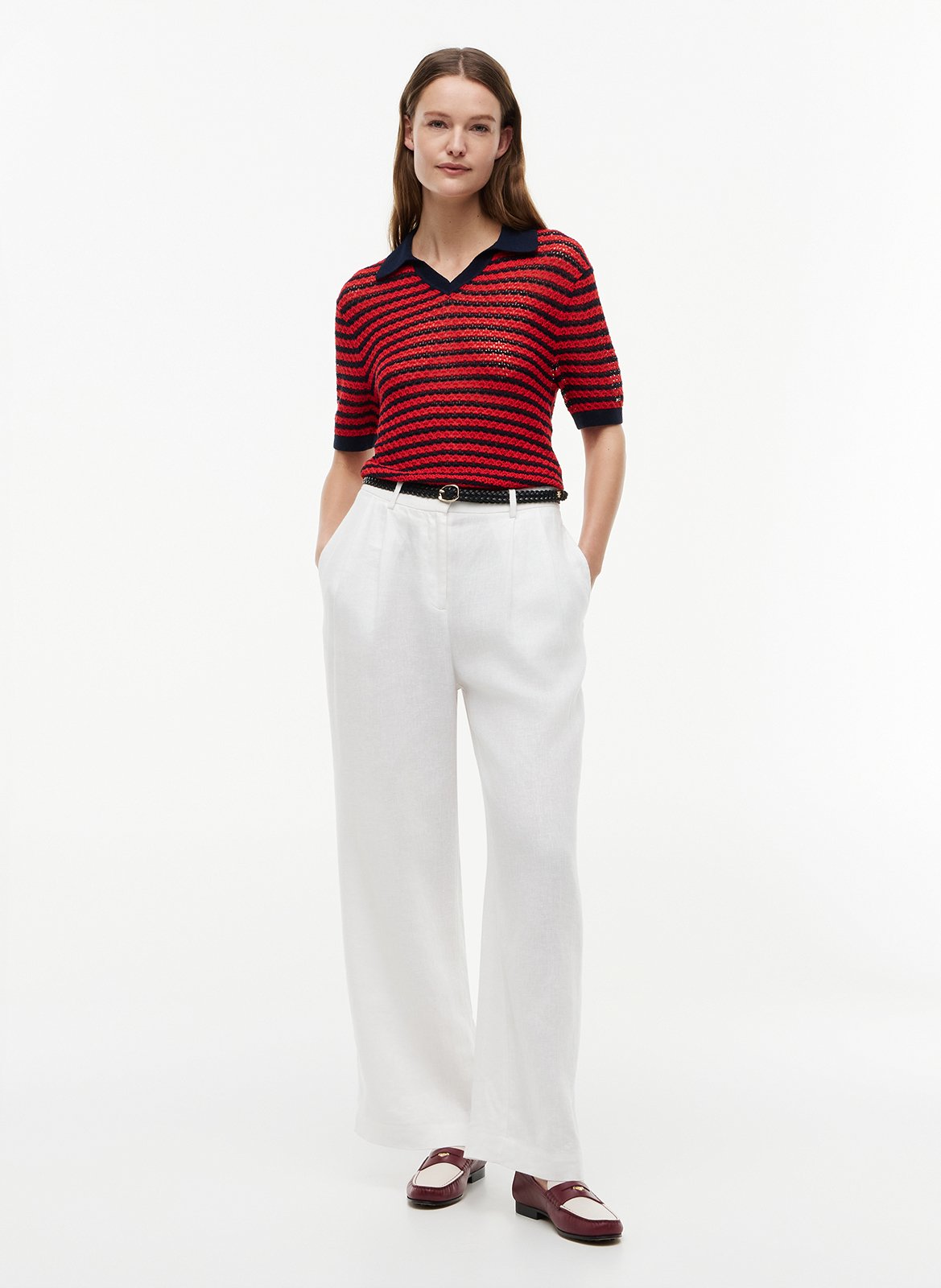 Gerader Poloshirt mit gestreiftem Strick TOMMY HILFIGER Blau