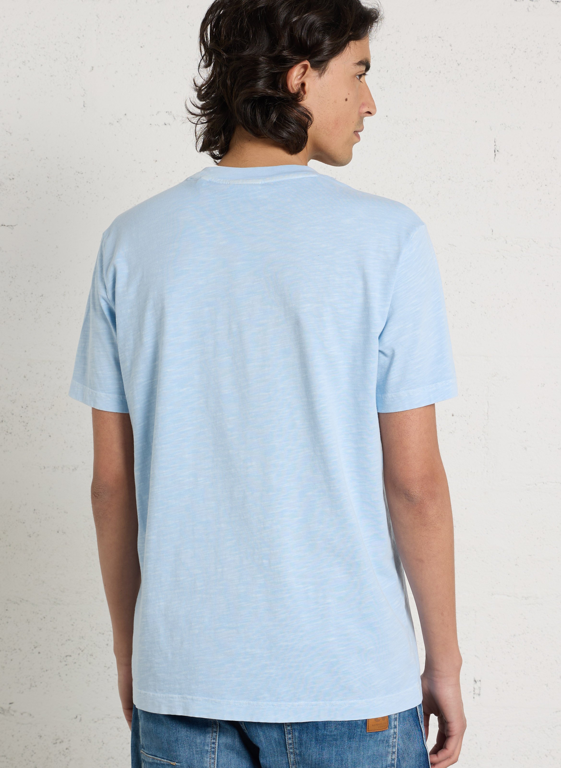 Tee-shirt droit col rond brodé en coton GANT Bleu