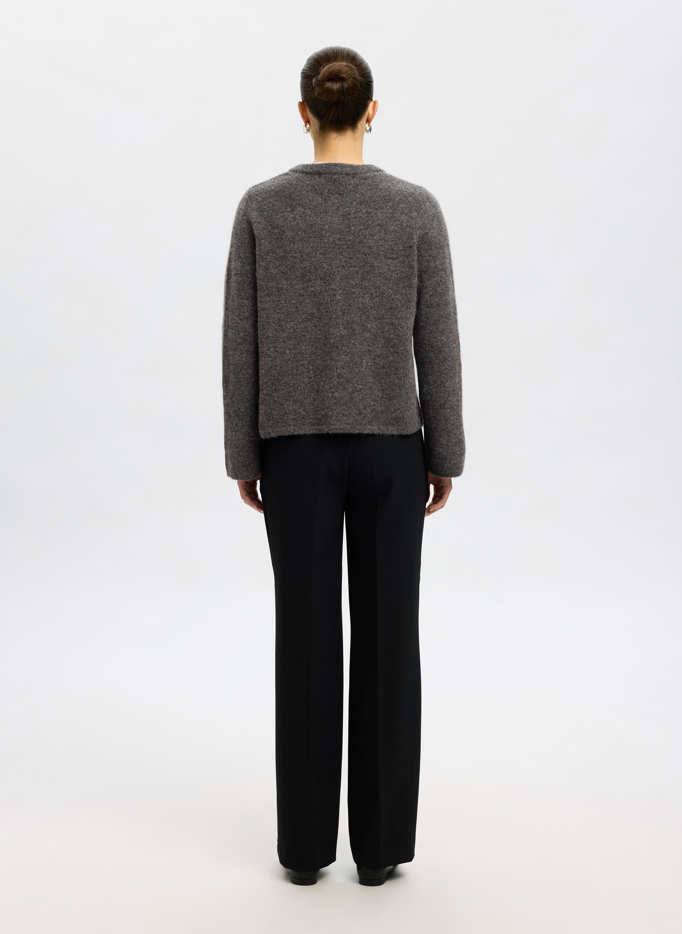 Strickjacke aus Woll-Mix mit Rundhalsausschnitt SELECTED Grau