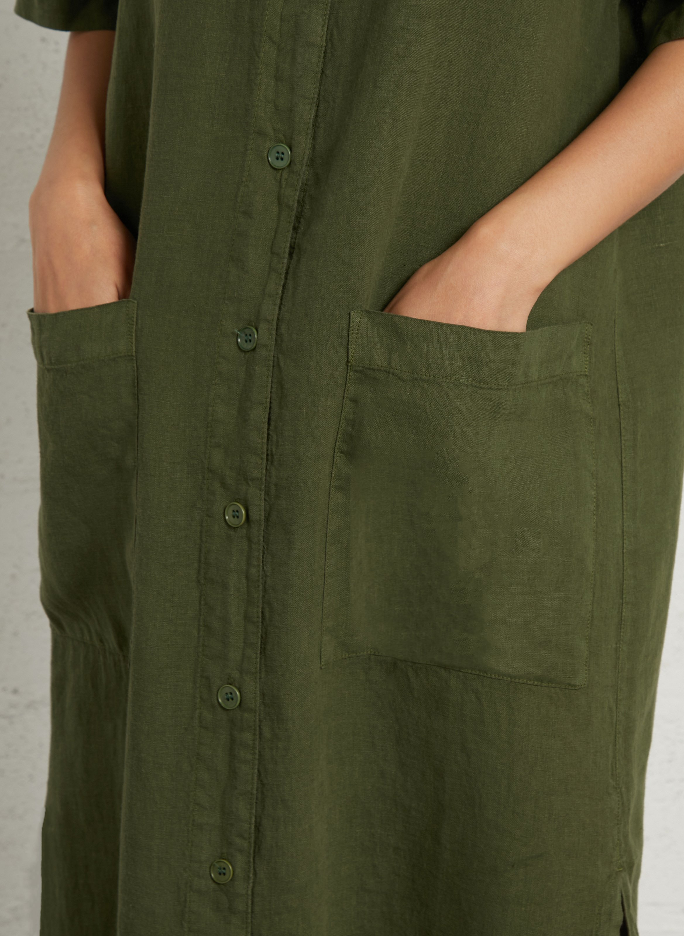 Langes, weites einfarbiges Leinenkleid BENSIMON Khaki