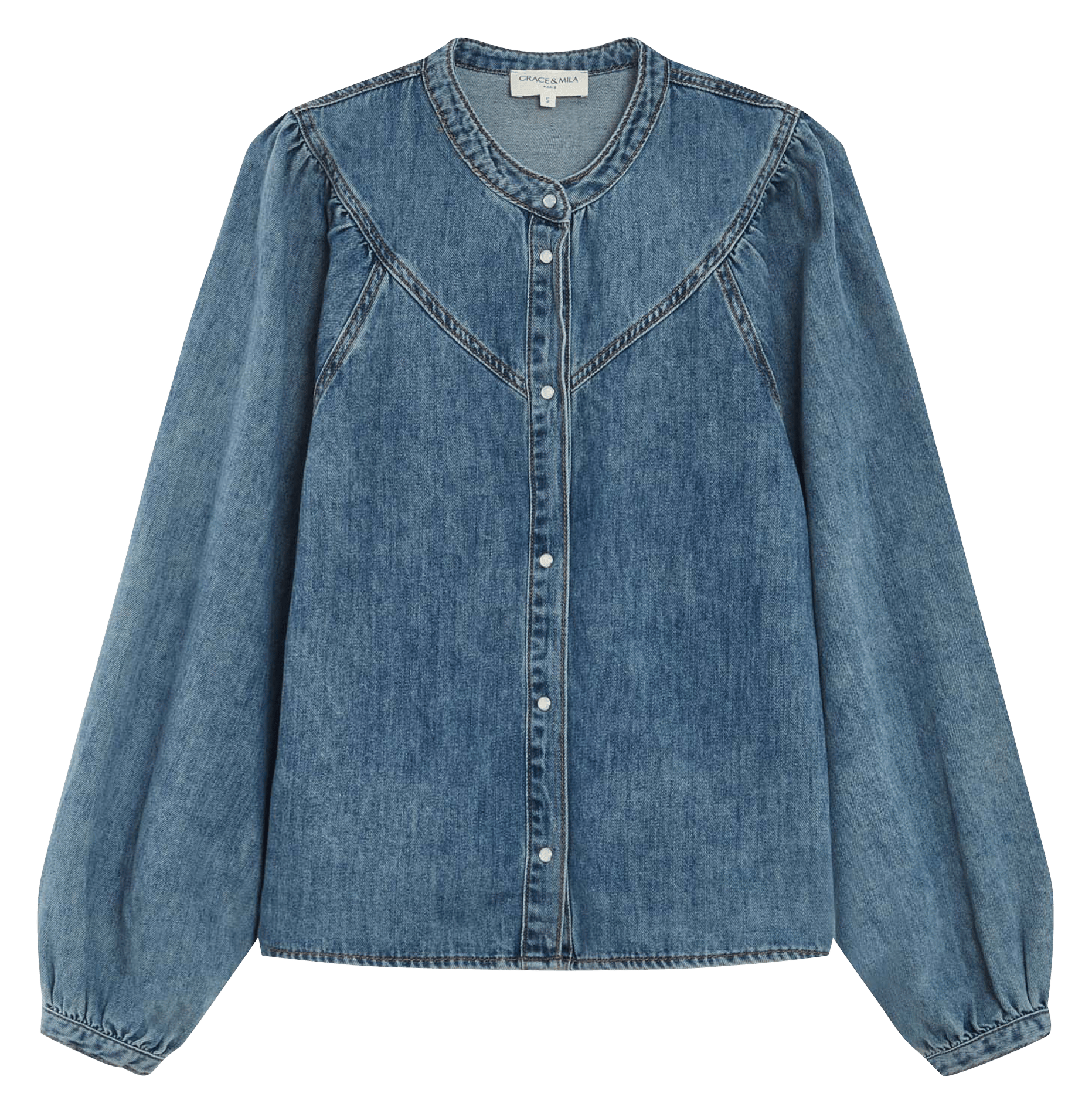 Blouse denim évasée en coton mélangé GRACE ET MILA Bleu