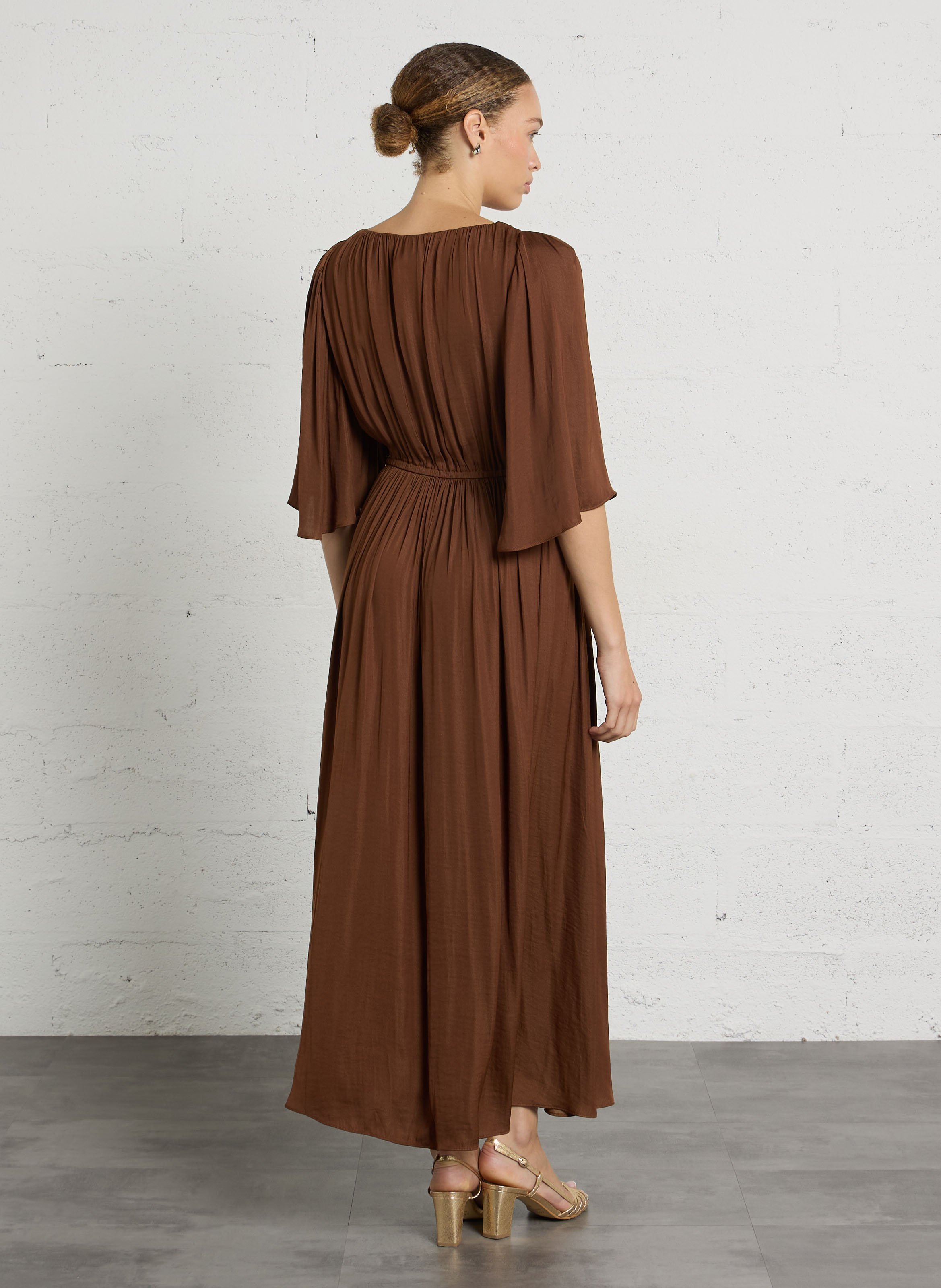 Robe longue col V unie MAISON 123 Beige