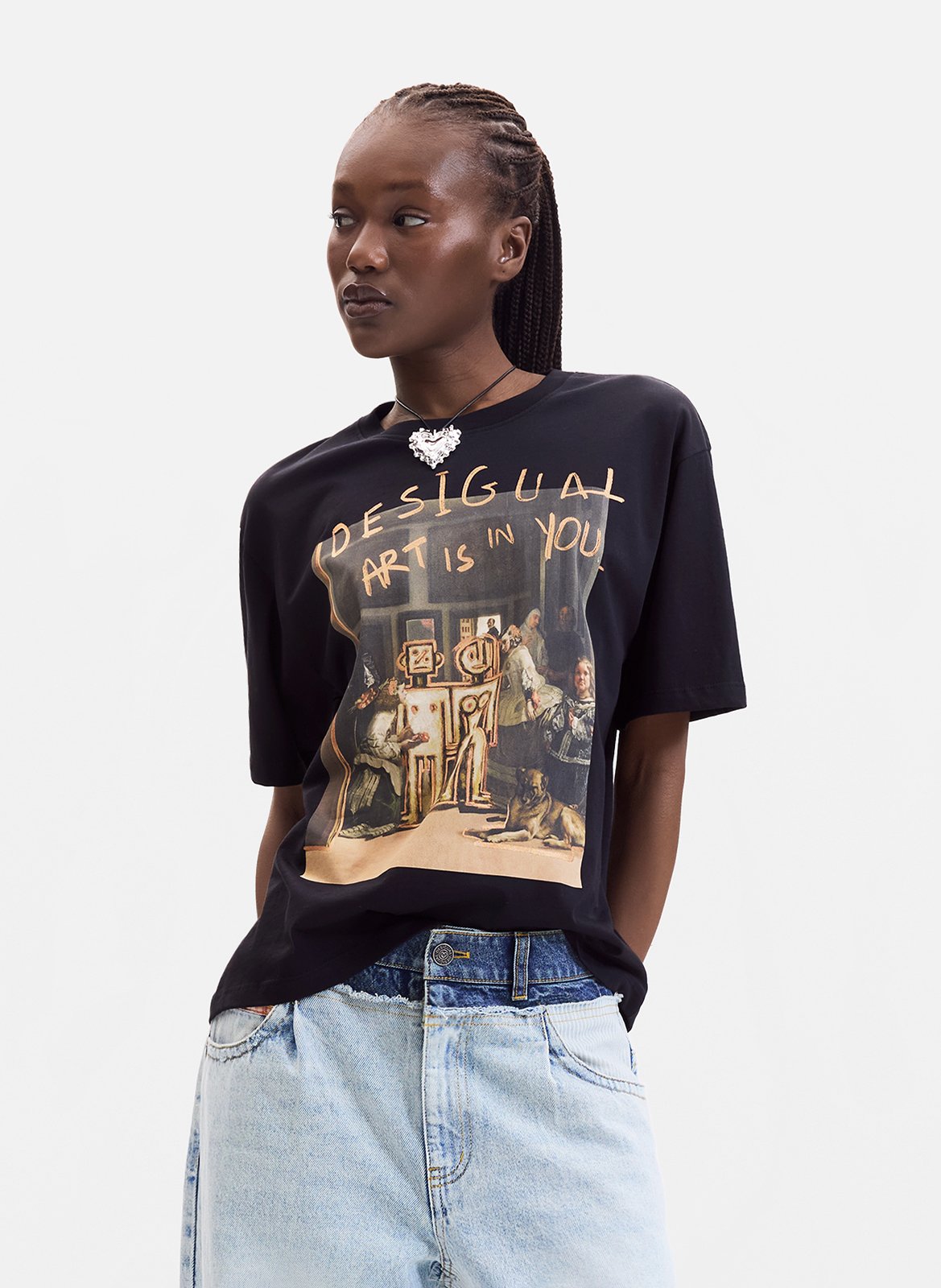 Rundhals-T-Shirt aus Baumwolle DESIGUAL Schwarz