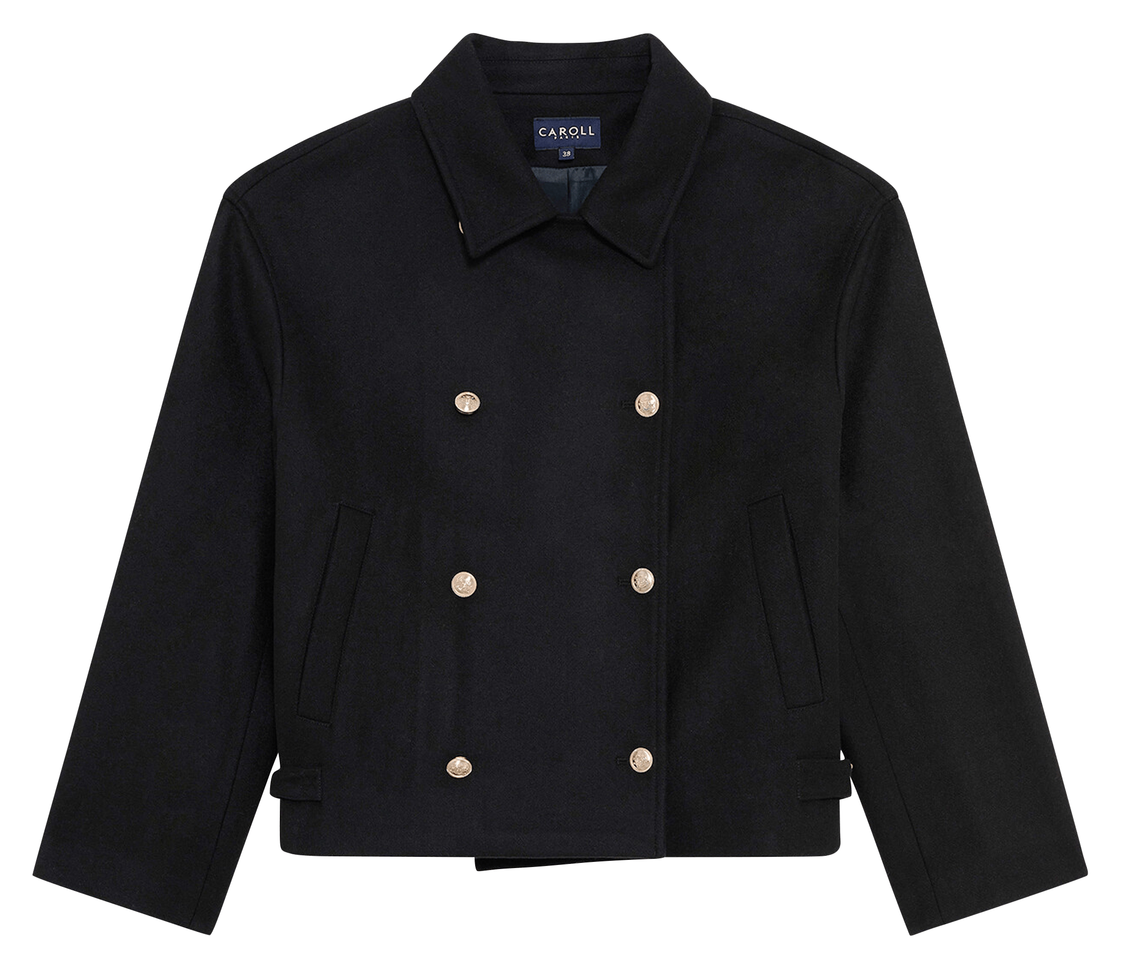 Oversized button-up coat in blended wool CAROLL Black