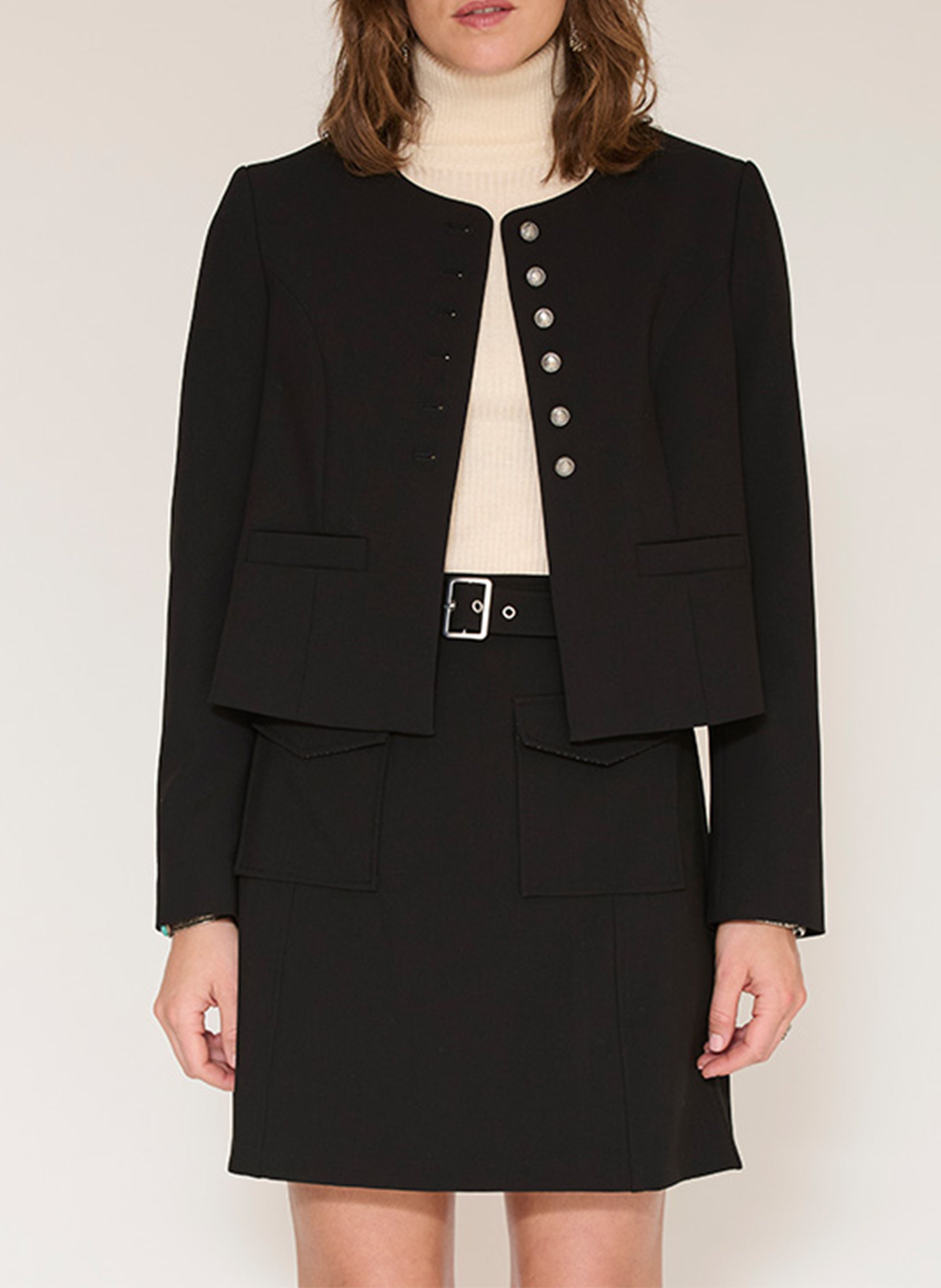 Veste droite col rond courte et boutonnée MKT Noir