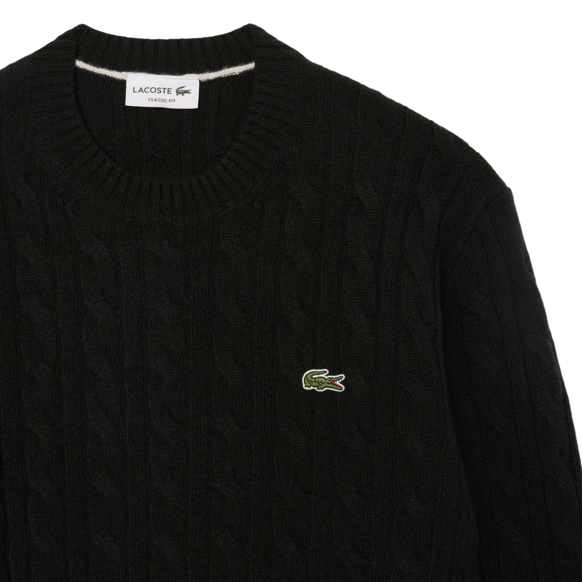 Straight wool cable-knit round-neck jumper LACOSTE Green