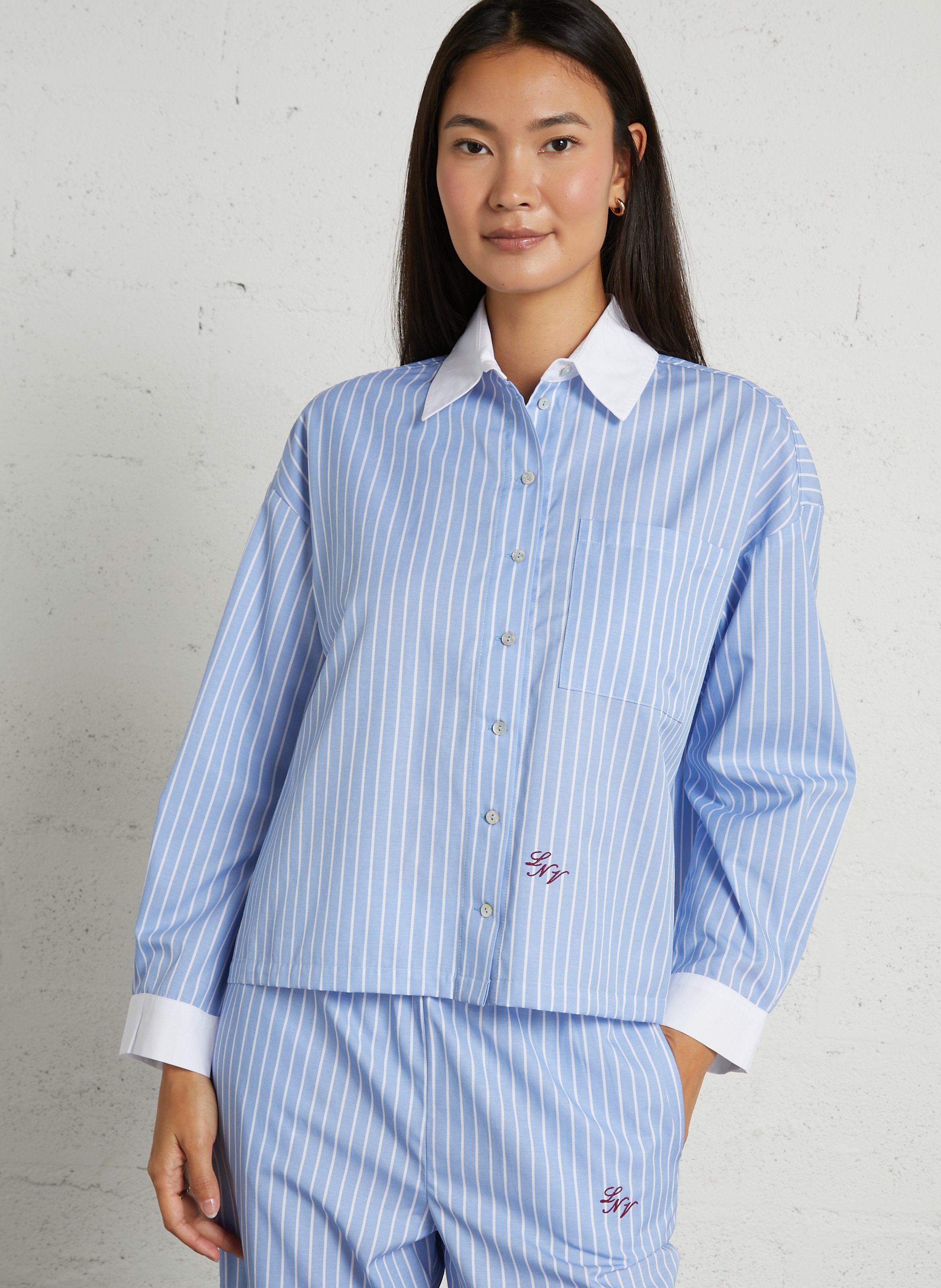 Striped cotton-mix shirt LA NOUVELLE Blue